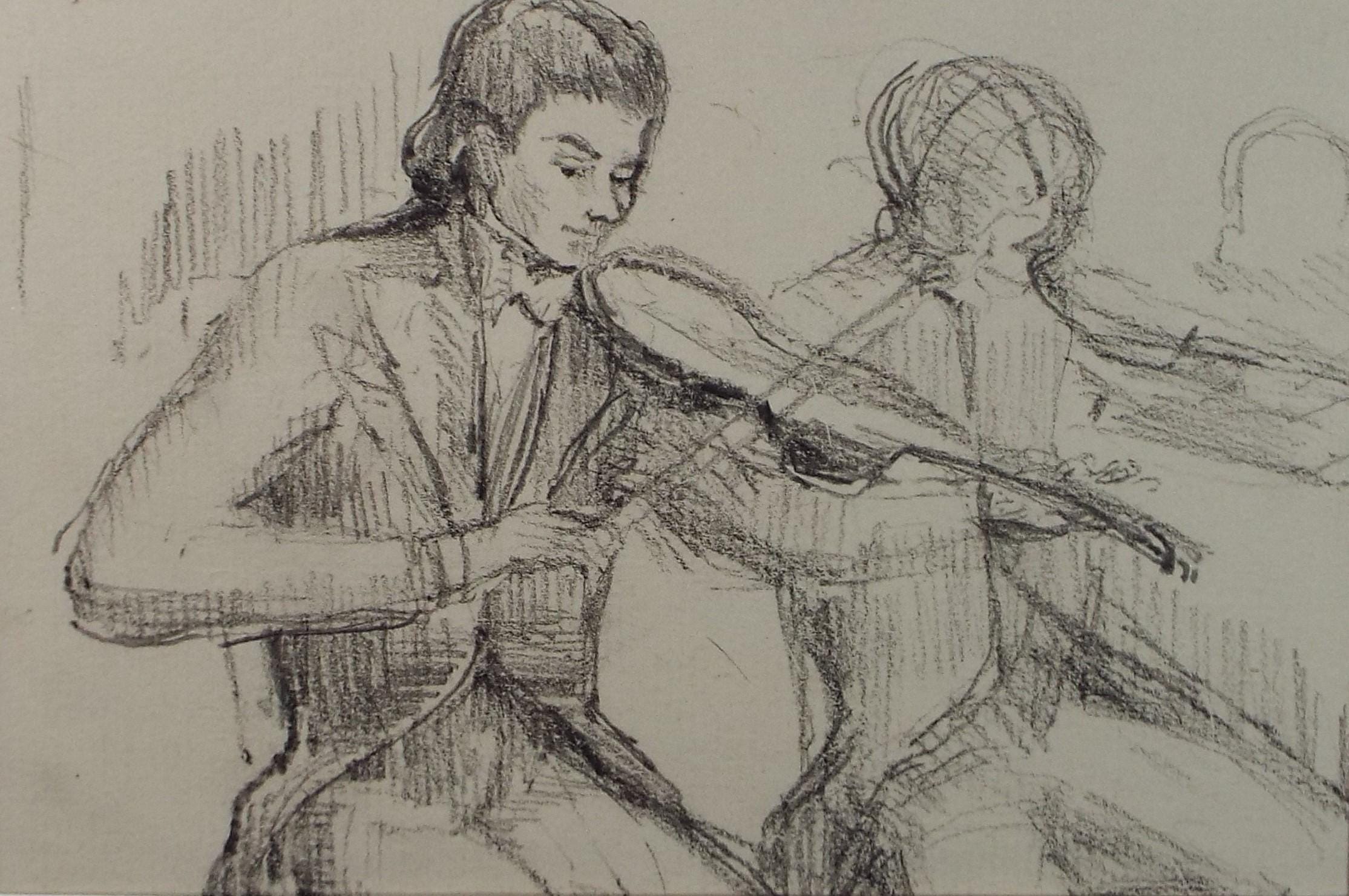 Pencil Drawing,'The Recital', Circa 1950's, Unknown artist