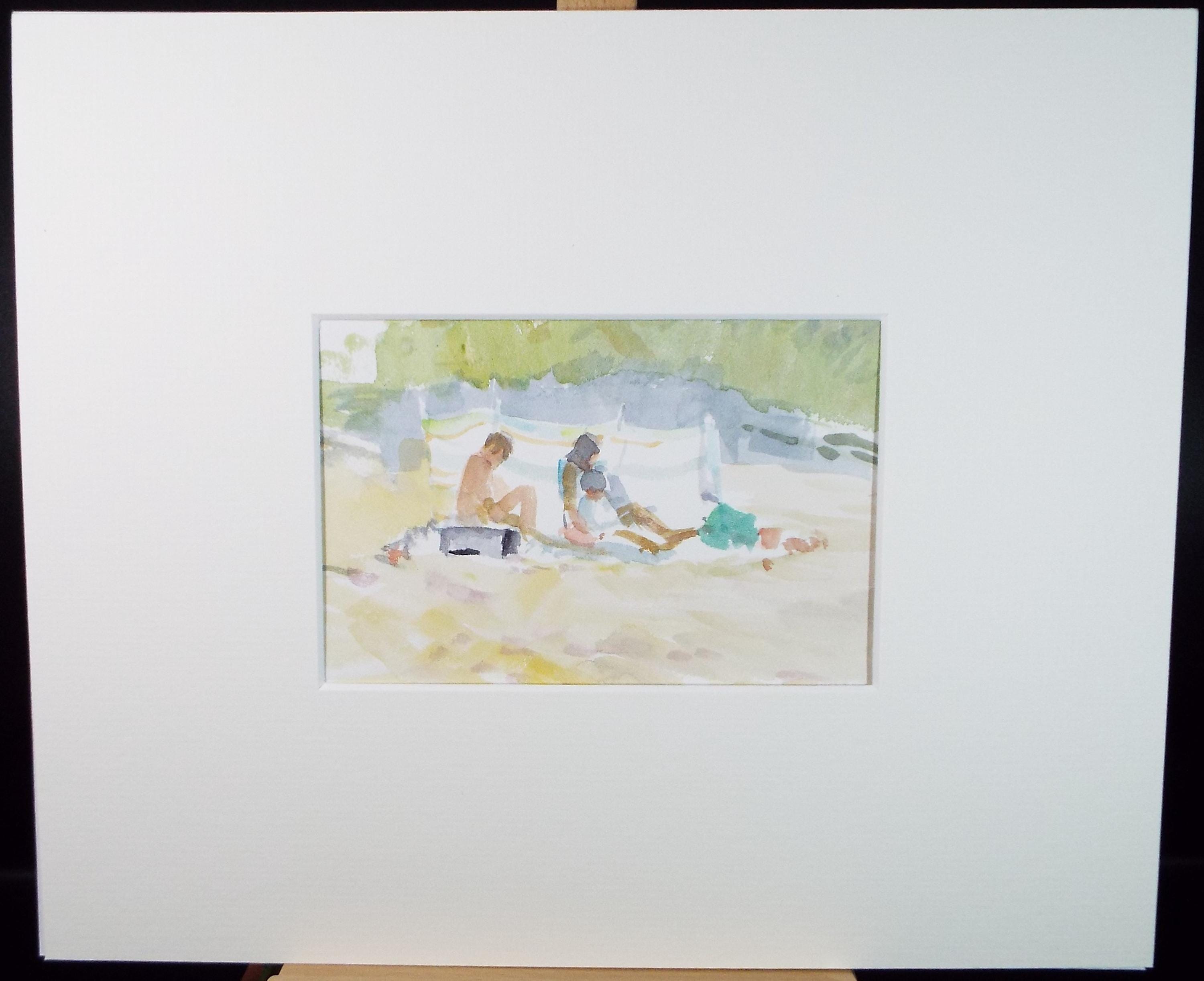 Original Watercolour , 'Family on the beach', Circa 1990's