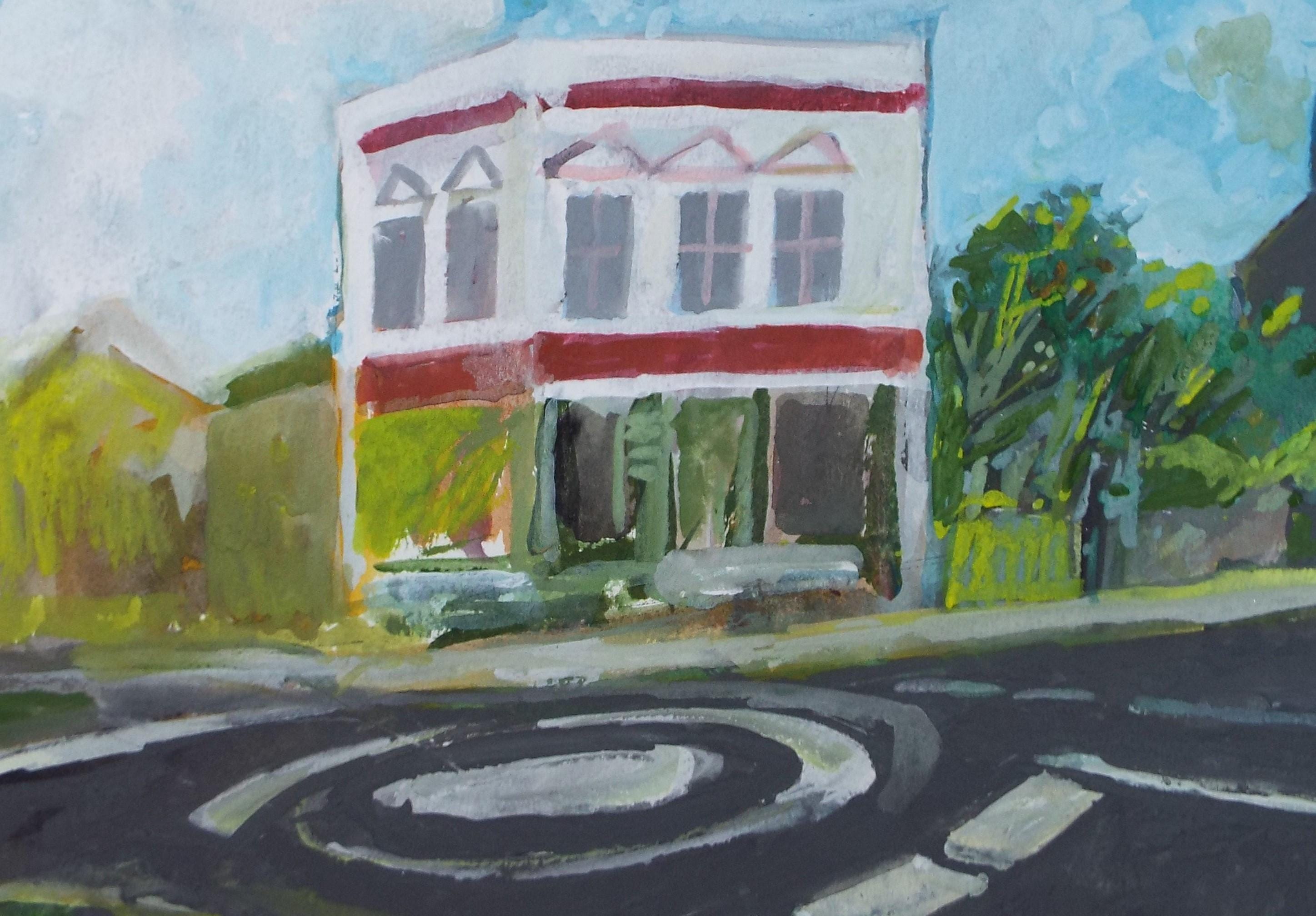 Original Watercolour & Gouache, 'Building on the Roundabout', Colin Fifield (1940-2022), Circa 1980's