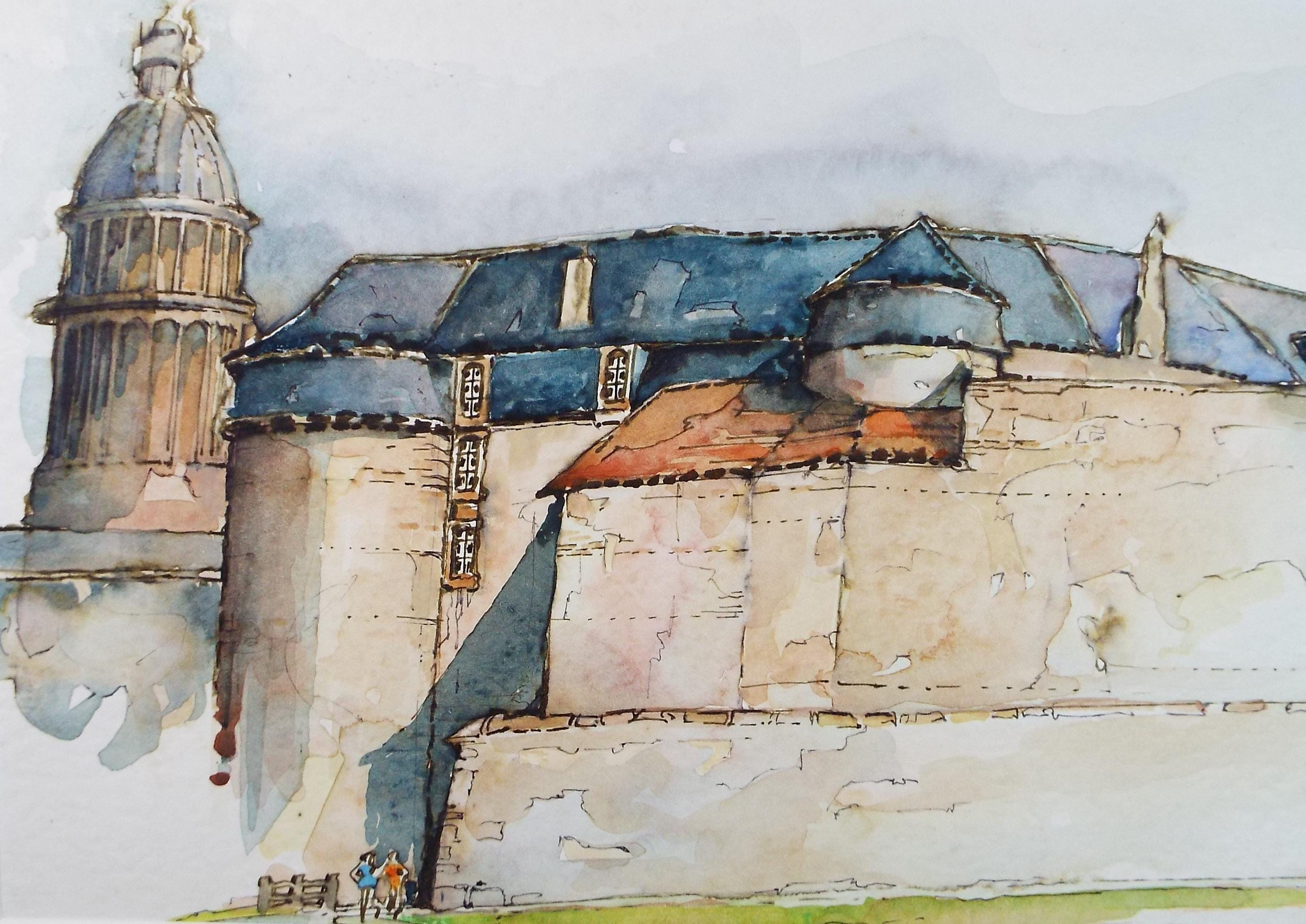 Original Watercolour drawing , 'Chateau Musee, Bologne', John Hambleton Holdcroft (1926-2014), Circa 1970's