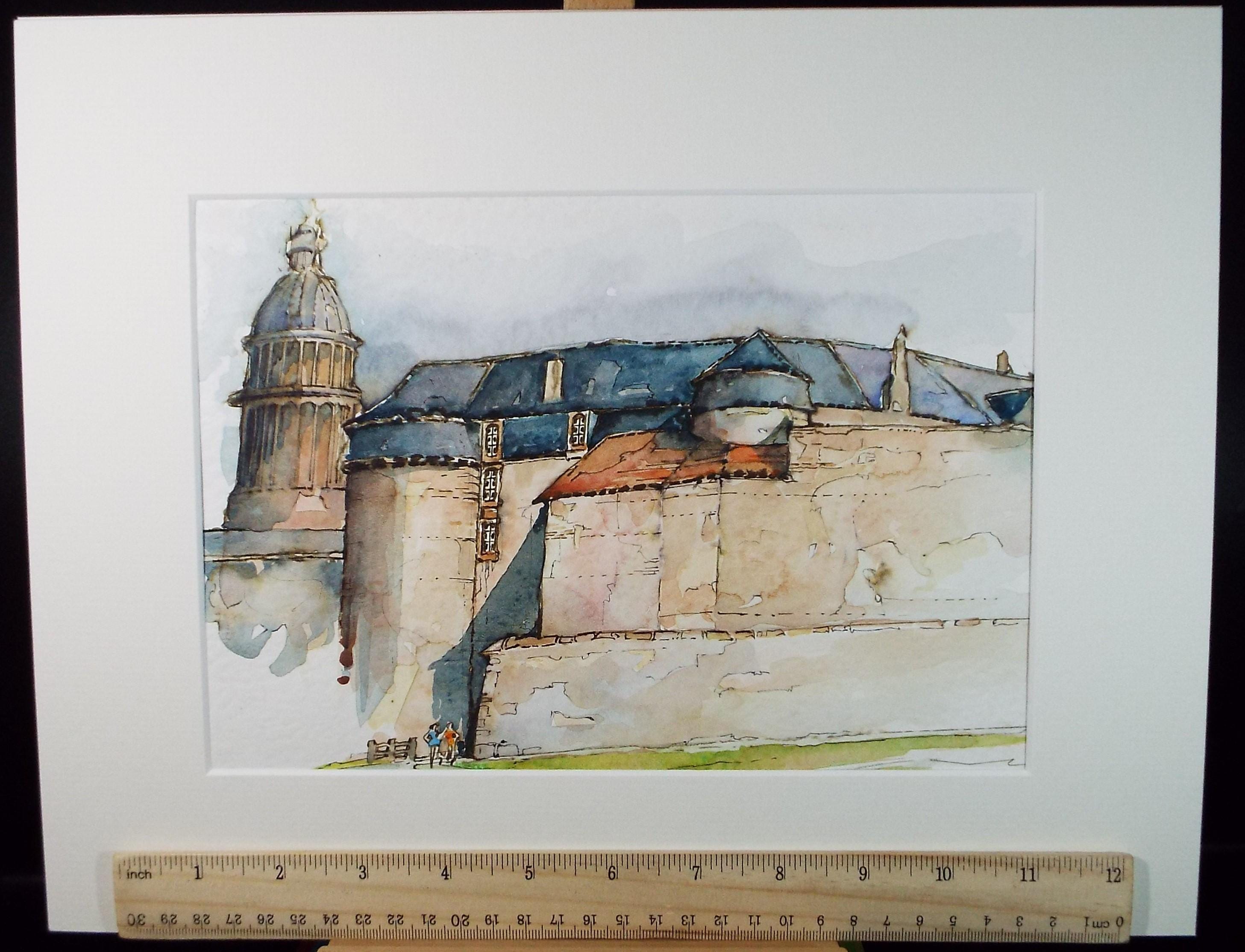 Original Watercolour drawing , 'Chateau Musee, Bologne', John Hambleton Holdcroft (1926-2014), Circa 1970's