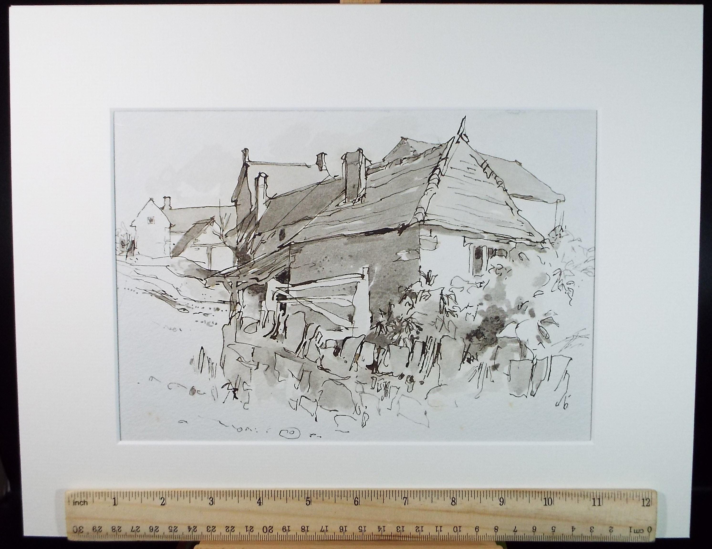 Original Watercolour drawing , 'Buildings and Barns', John Hambleton Holdcroft (1926-2014), Circa 1960's
