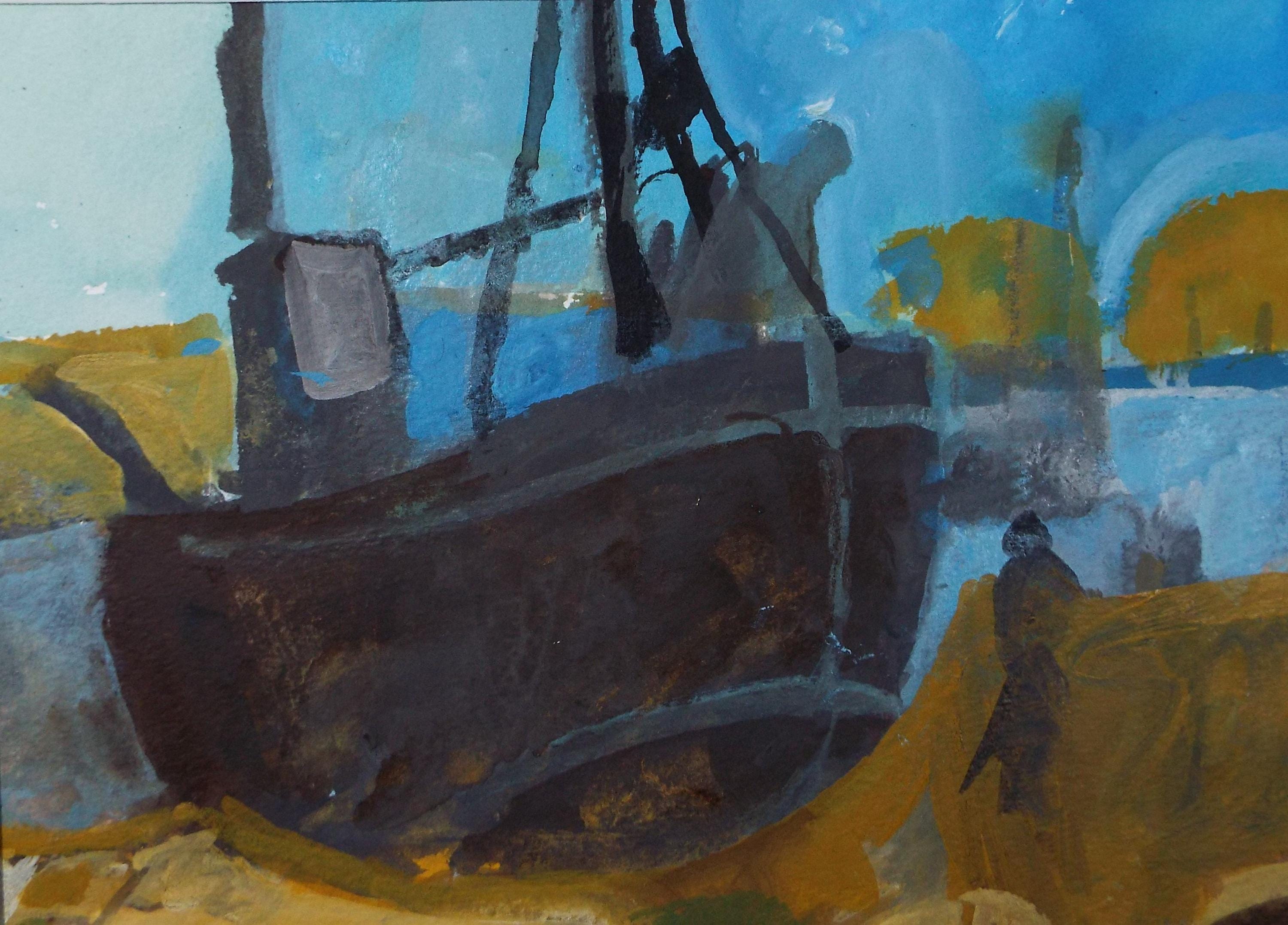 Original Watercolour & Gouache, 'Boat on the Shore', Colin Fifield (1940-2022), Circa 1980's