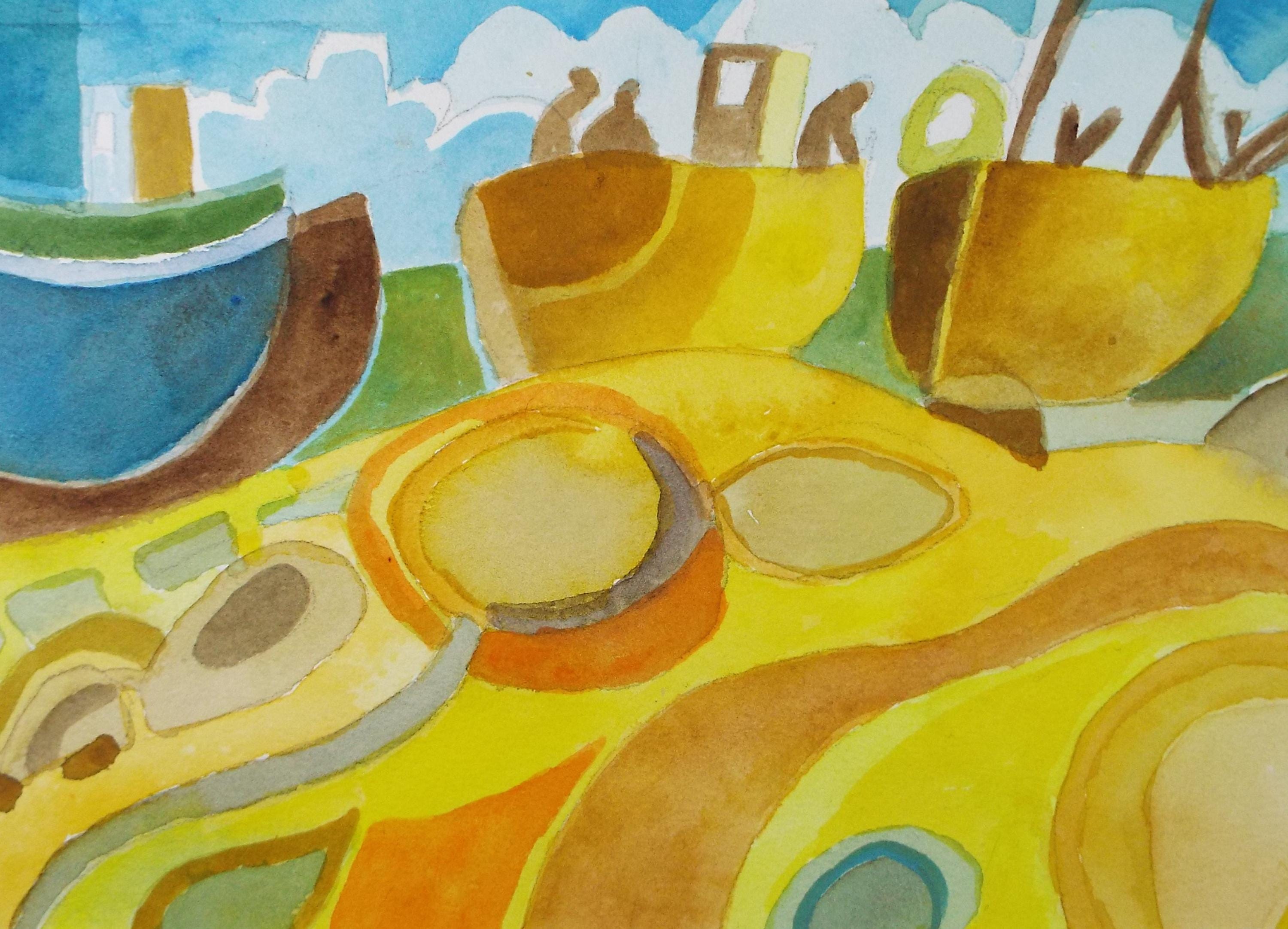 Original Watercolour & Gouache, 'Boats on the Shore', Colin Fifield (1940-2022), Circa 1980's