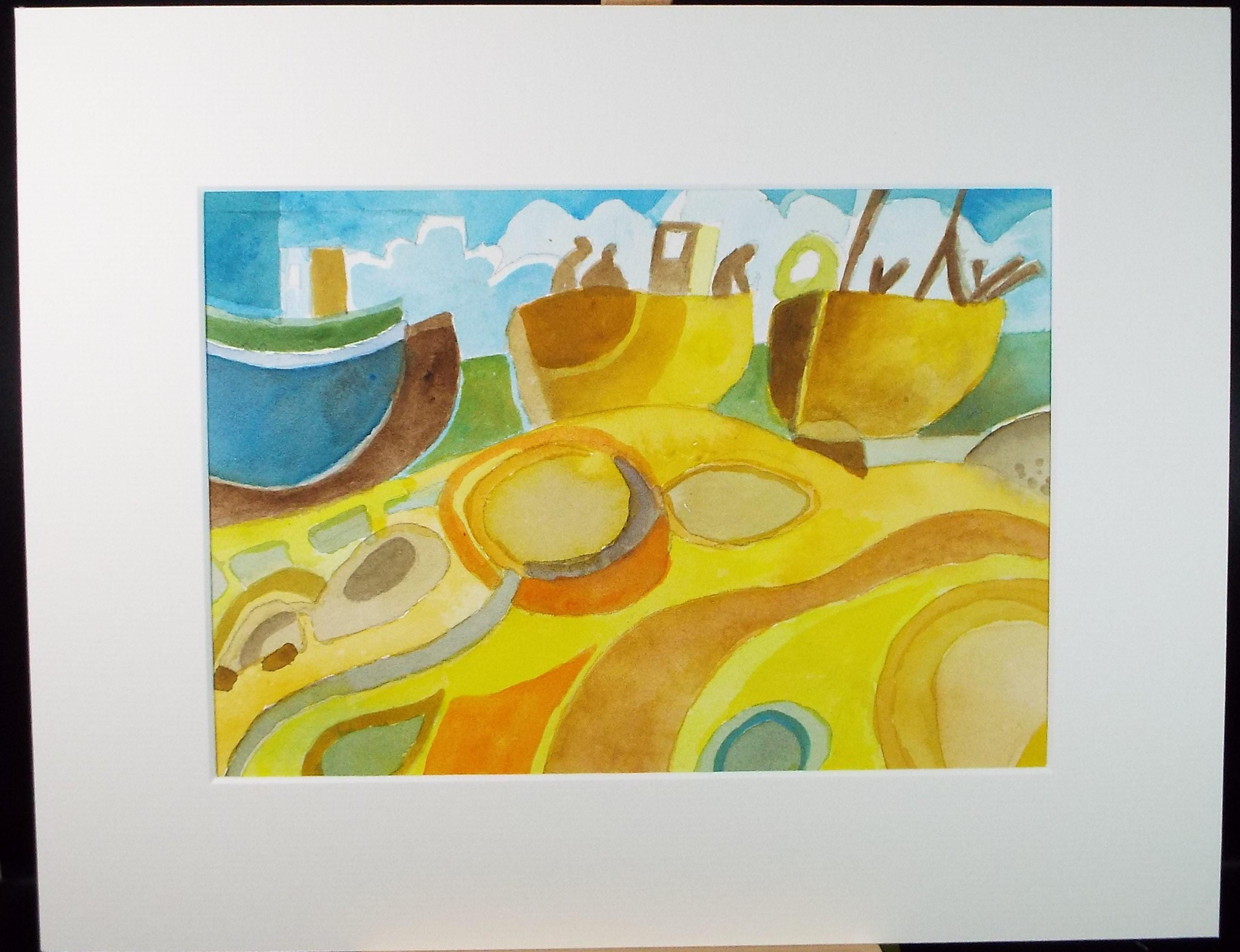 Original Watercolour & Gouache, 'Boats on the Shore', Colin Fifield (1940-2022), Circa 1980's