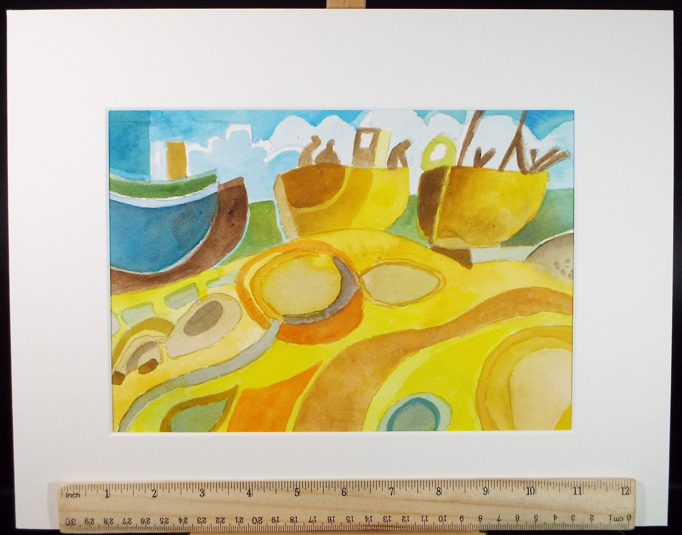 Original Watercolour & Gouache, 'Boats on the Shore', Colin Fifield (1940-2022), Circa 1980's