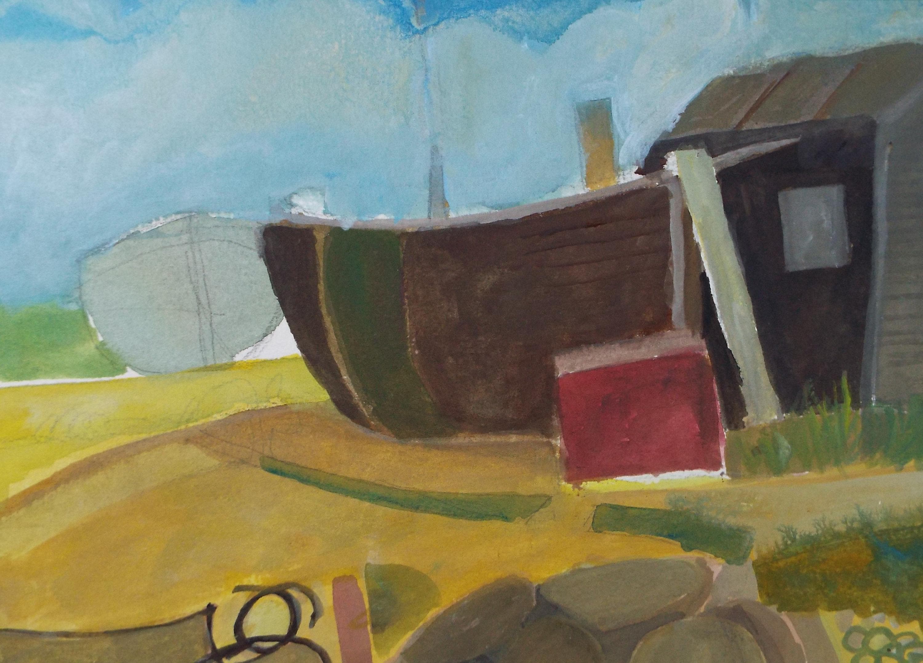 Original Watercolour & Gouache, 'Boat on the Shore', Colin Fifield (1940-2022), Circa 1980's