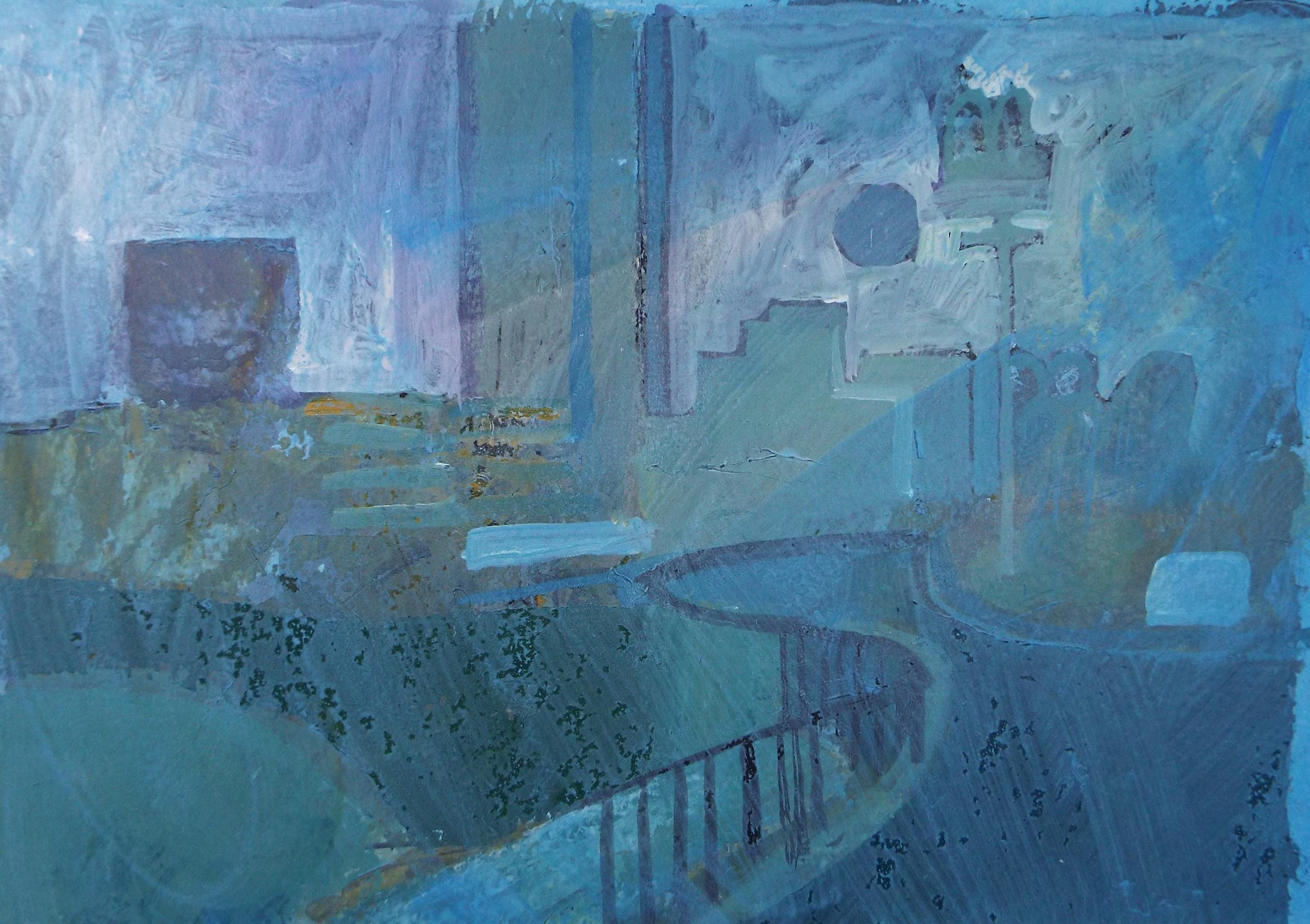 Original Watercolour & Gouache, 'Street Scene in blue', Colin Fifield (1940-2022), Circa 1980's