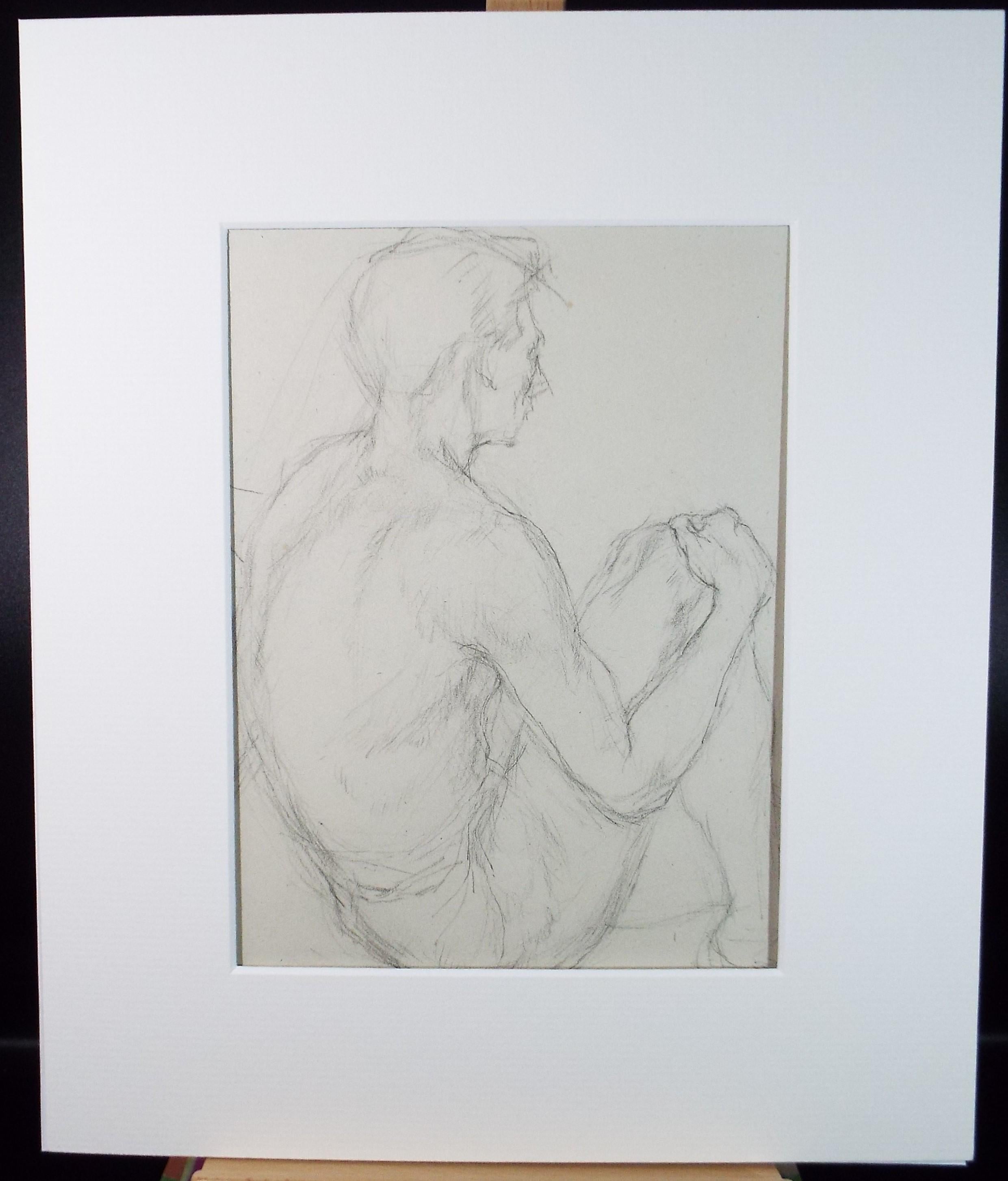Pencil drawing 'Seated Male figure', c1950s, C.D. Finley
