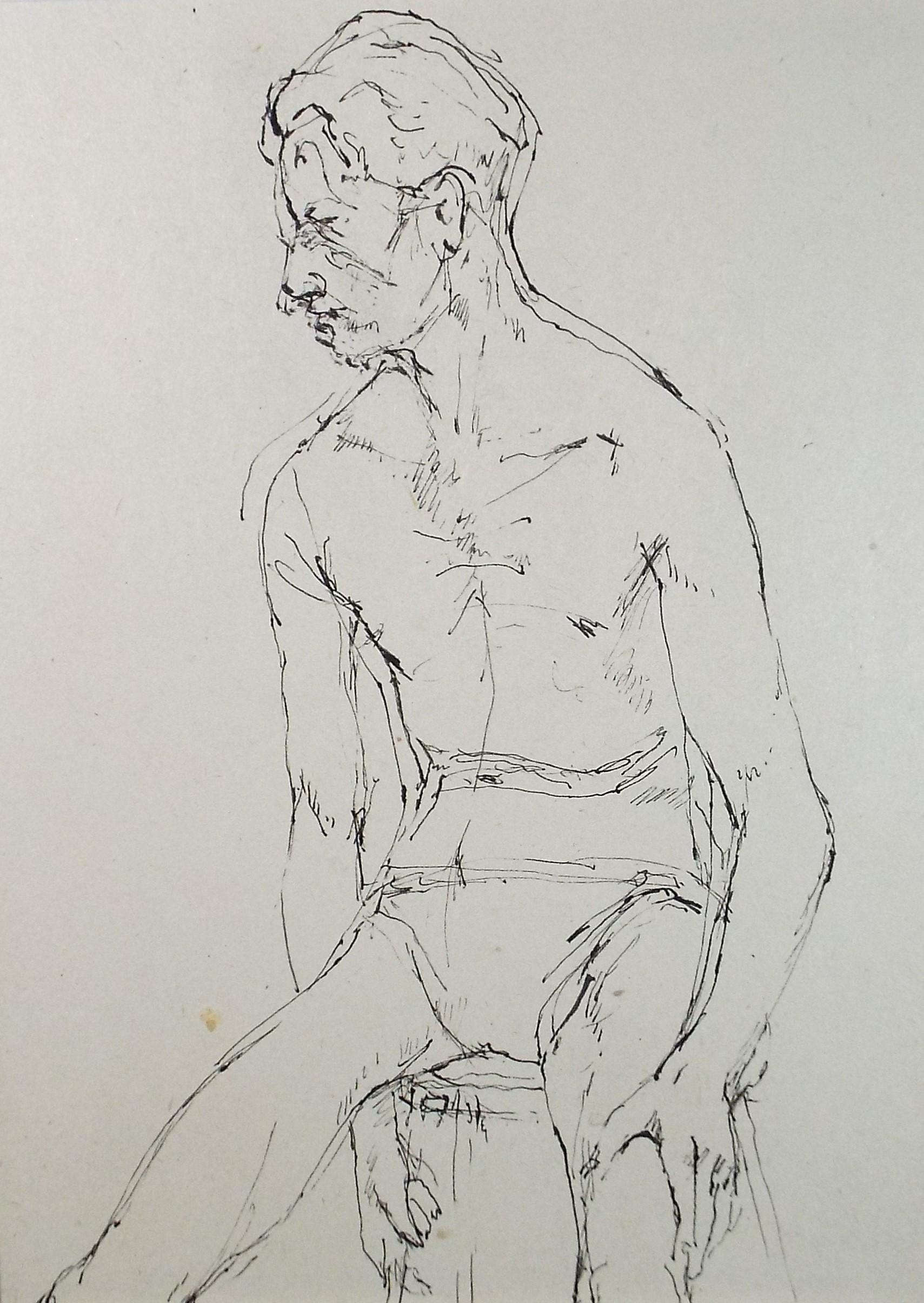 Pen & ink drawing 'seated Male figure', c1950s, C.D. Finley