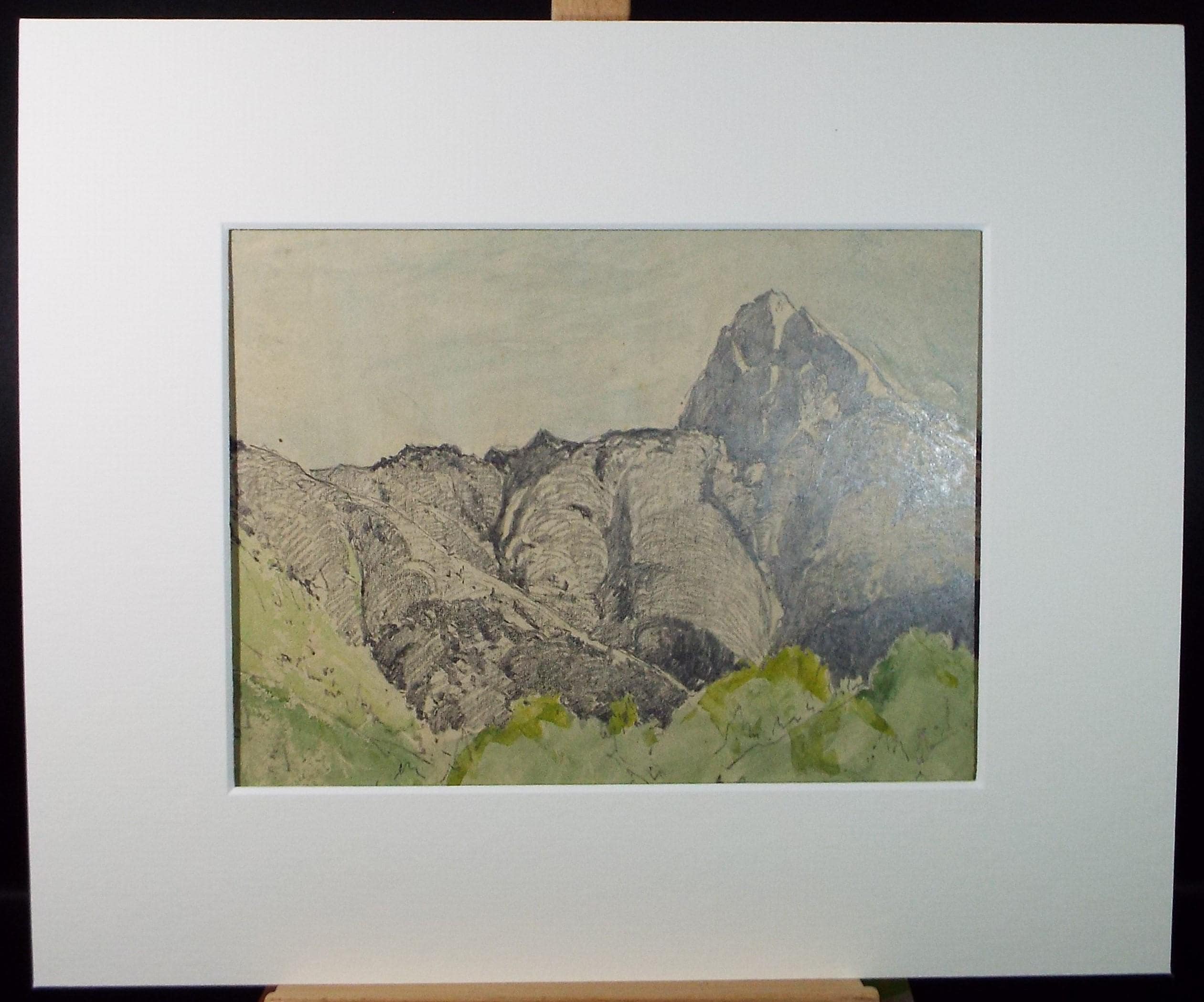 Original Pencil Drawing 'Mountain View', Artist Unknown, dated 1940