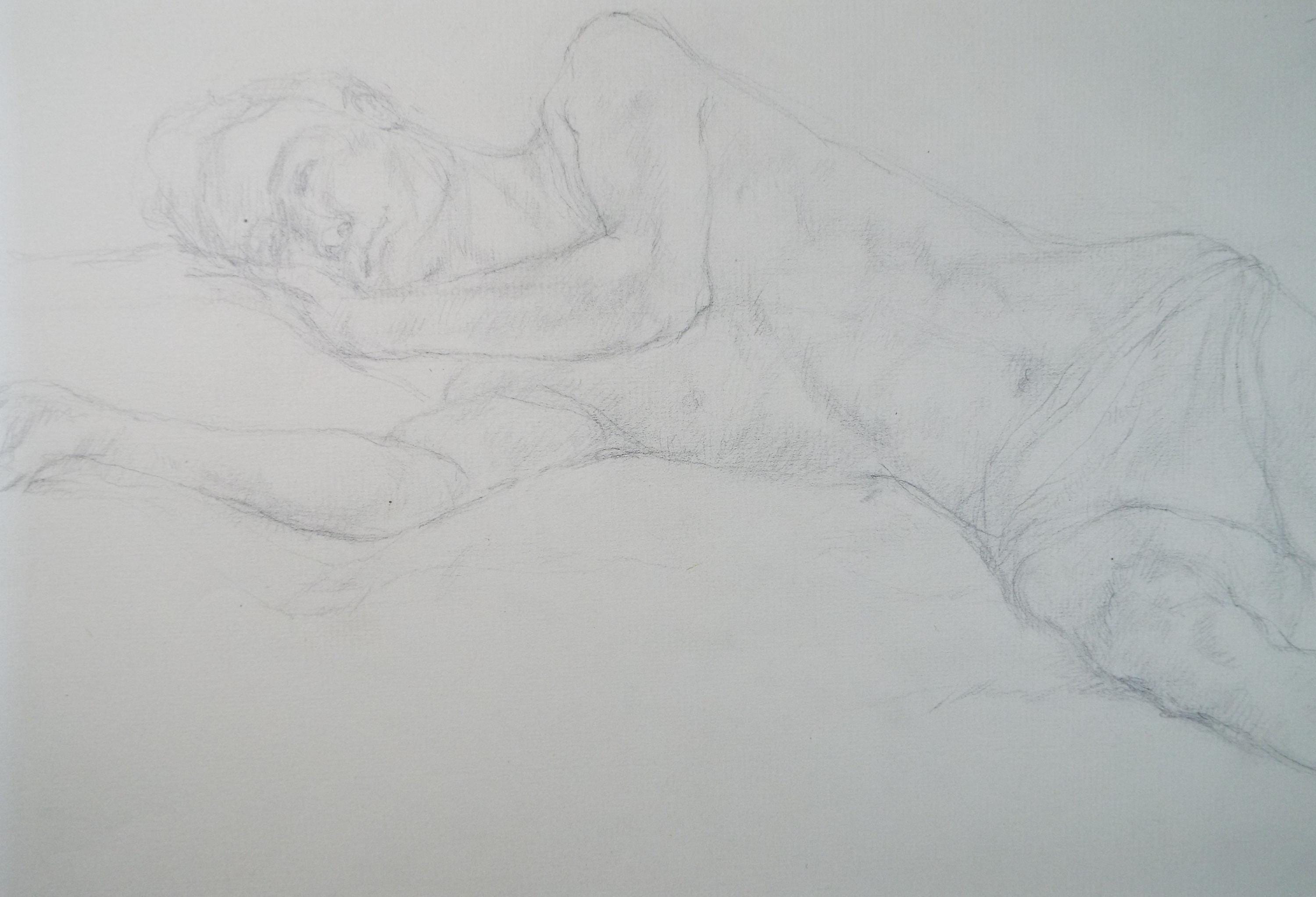 Pencil drawing 'Recumbent Male figure', c1950s, C.D. Finley