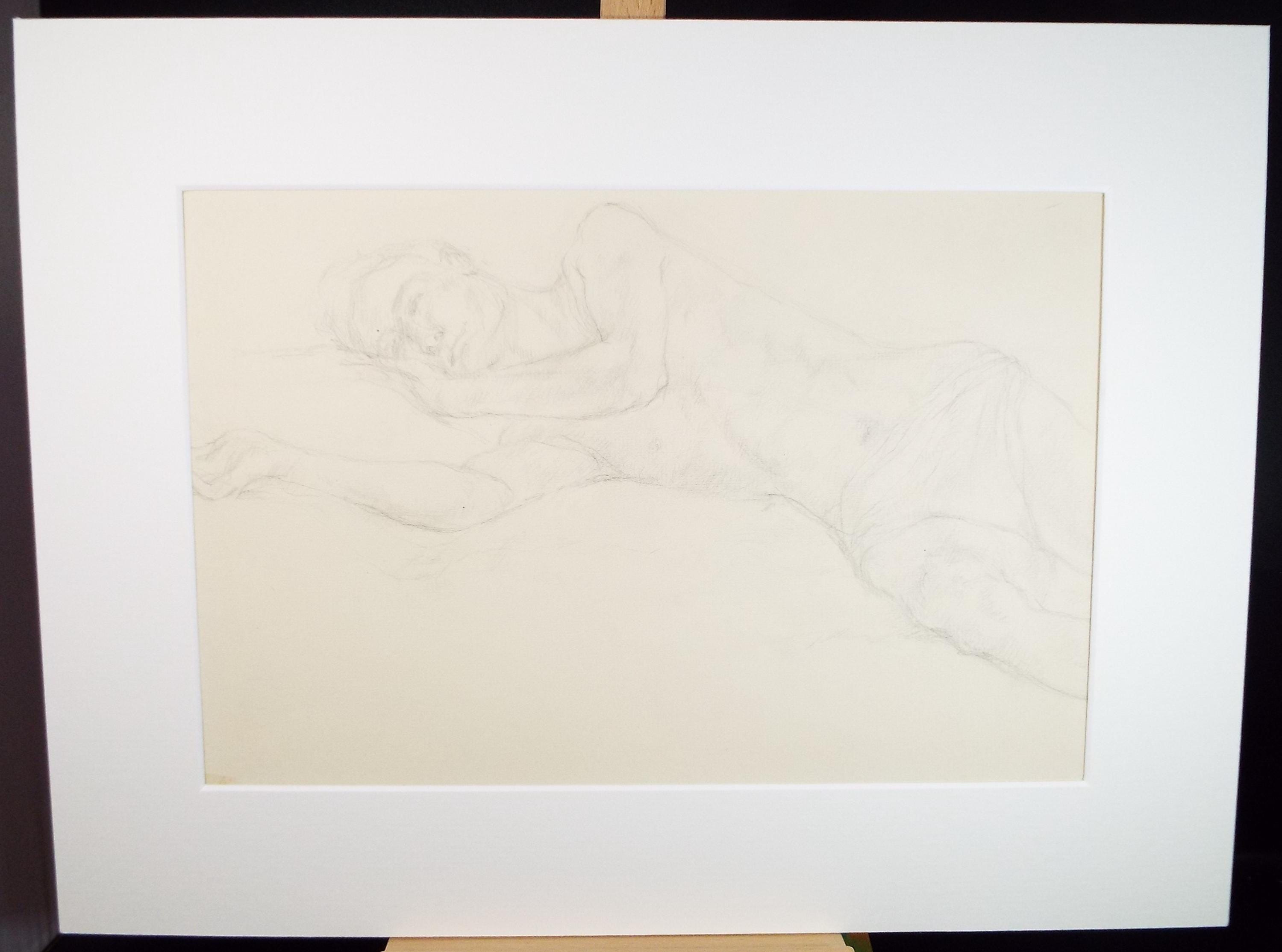 Pencil drawing 'Recumbent Male figure', c1950s, C.D. Finley