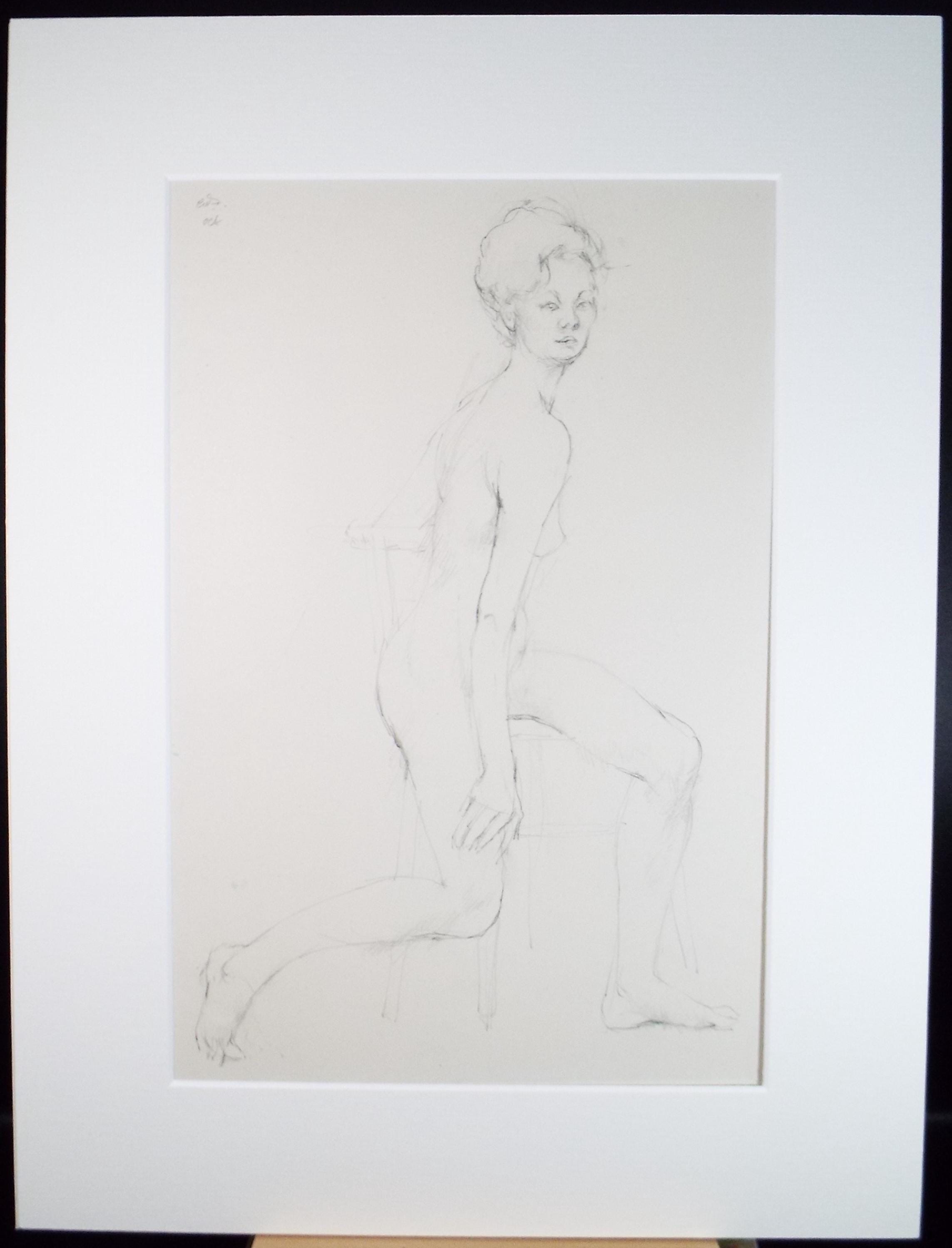 Pencil drawing 'Seated female figure', c1950s, C.D. Finley