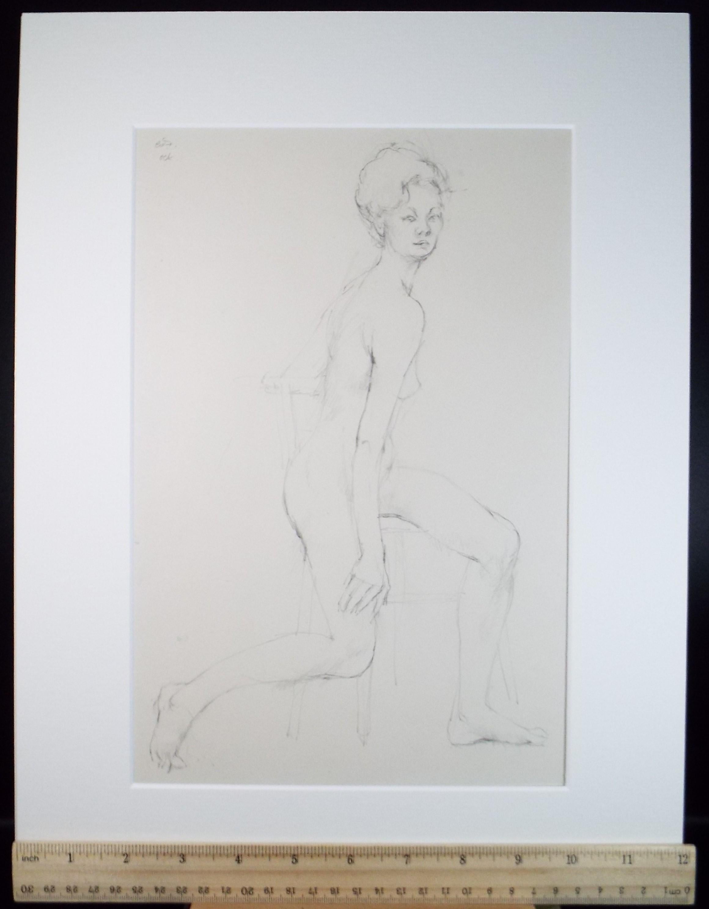 Pencil drawing 'Seated female figure', c1950s, C.D. Finley