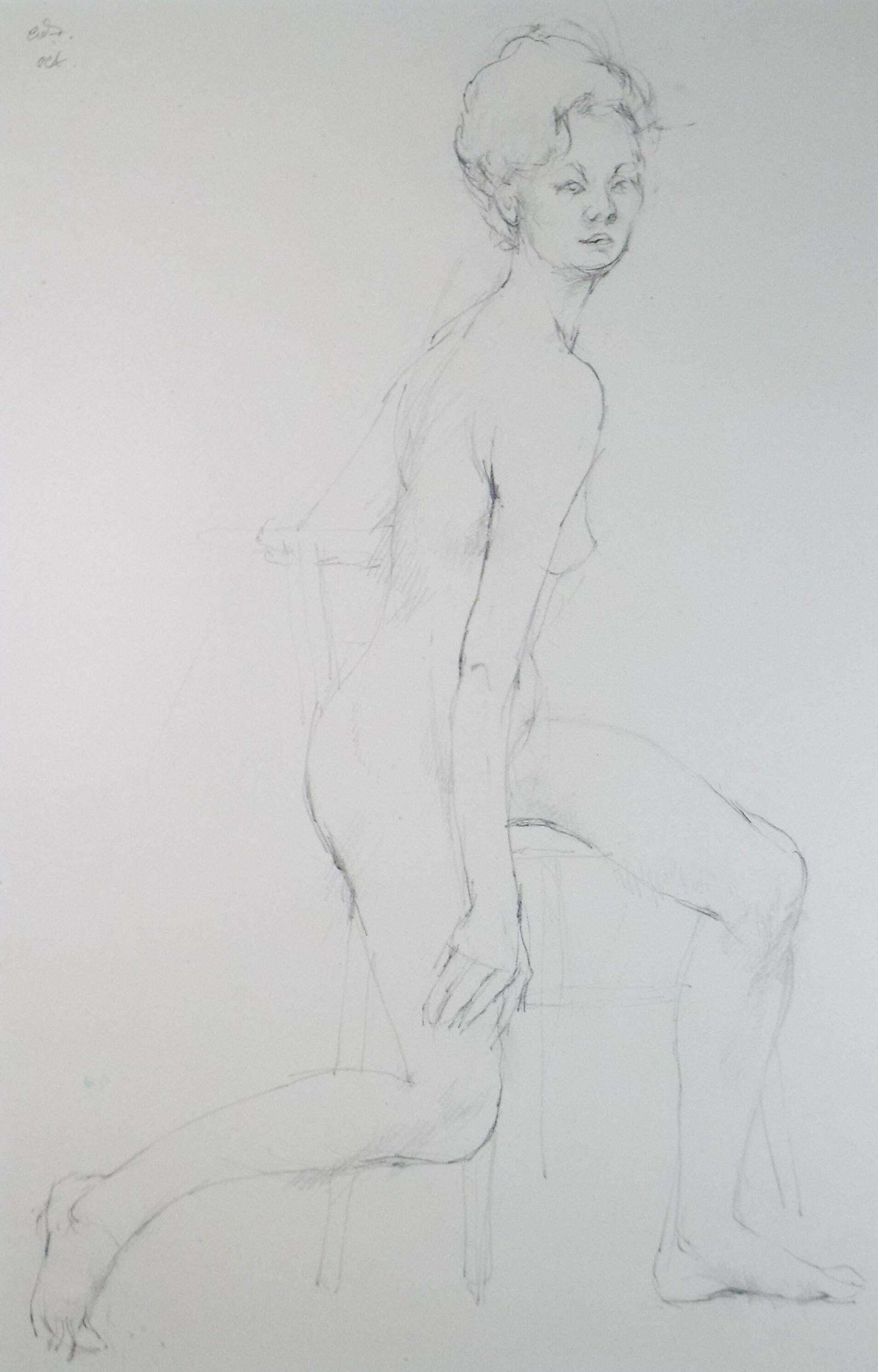Pencil drawing 'Seated female figure', c1950s, C.D. Finley