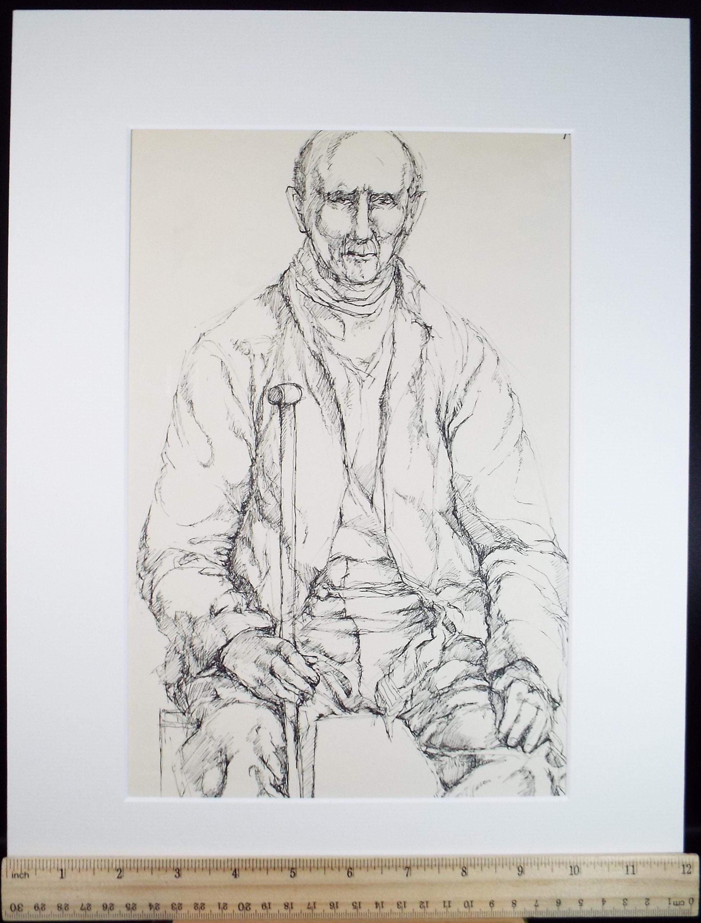 Pen & ink drawing 'Seated Male figure', c1950s, C.D. Finley