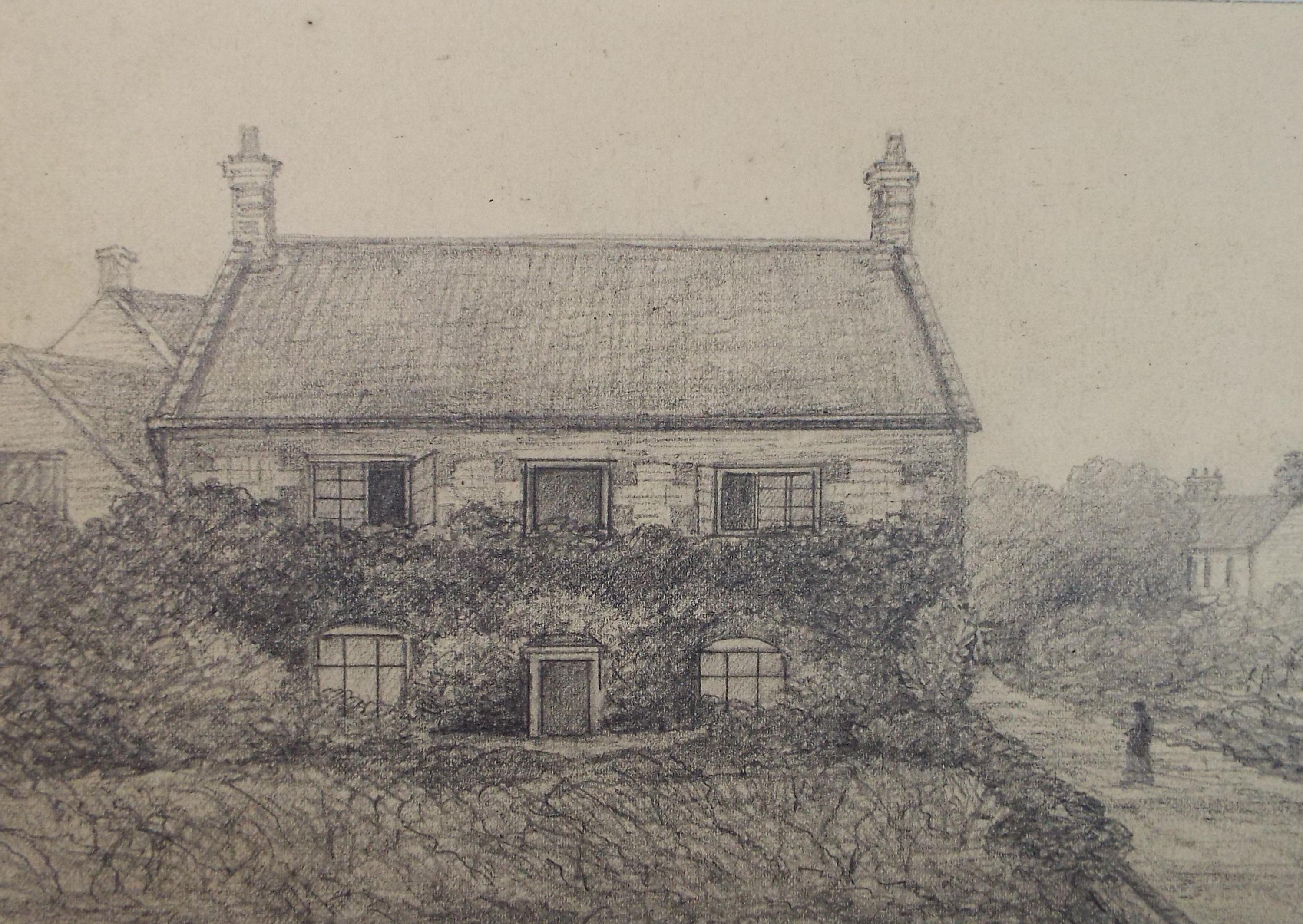 Original Pencil drawing, 'Mrs Marshall's House, Bacton' , dated 1879, artist unknown