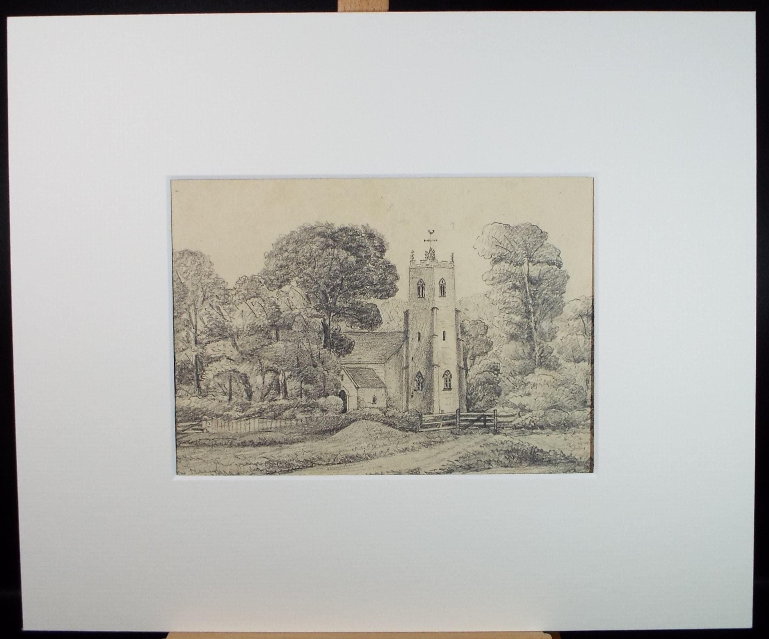 Original Pencil drawing, 'Crostwick Church', Dated 1873, artist unknown