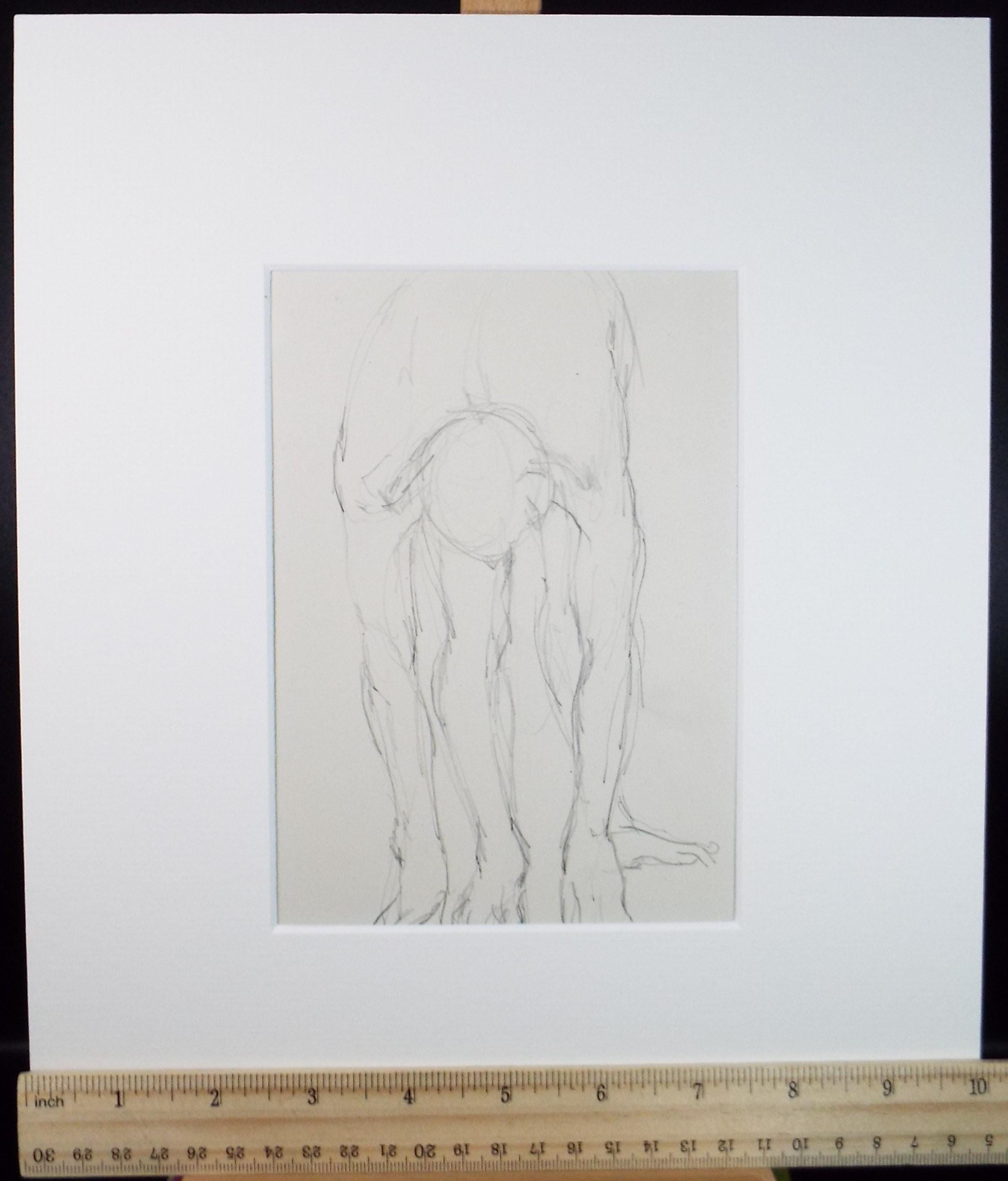 Pencil drawing 'crouching male', c1950s, C.D. Finley