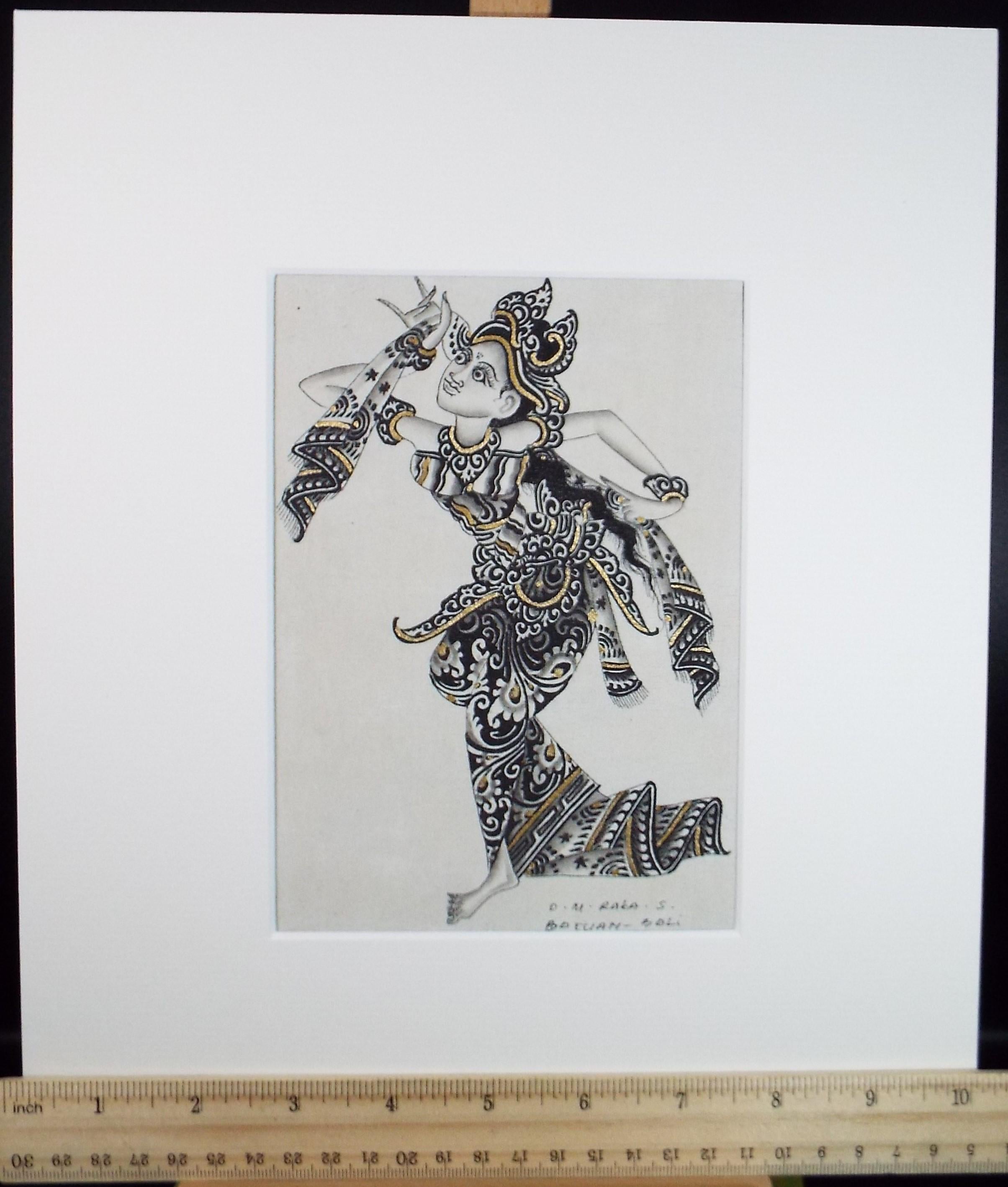Acrylic & ink drawing 'Balinese Dancer', c1980s, D M Raka