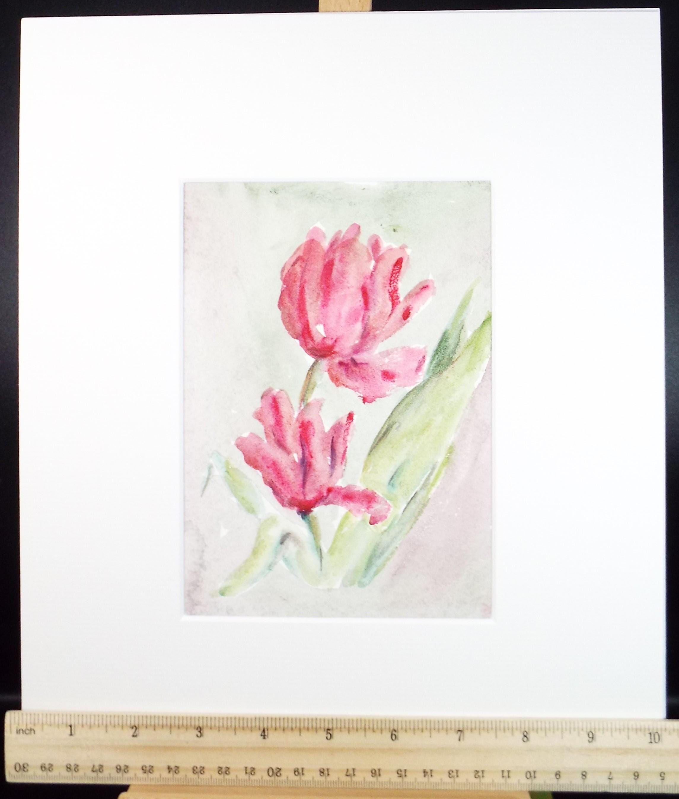 Original Watercolour, 'Red Tulips', Circa 1980's, Artist Unknown