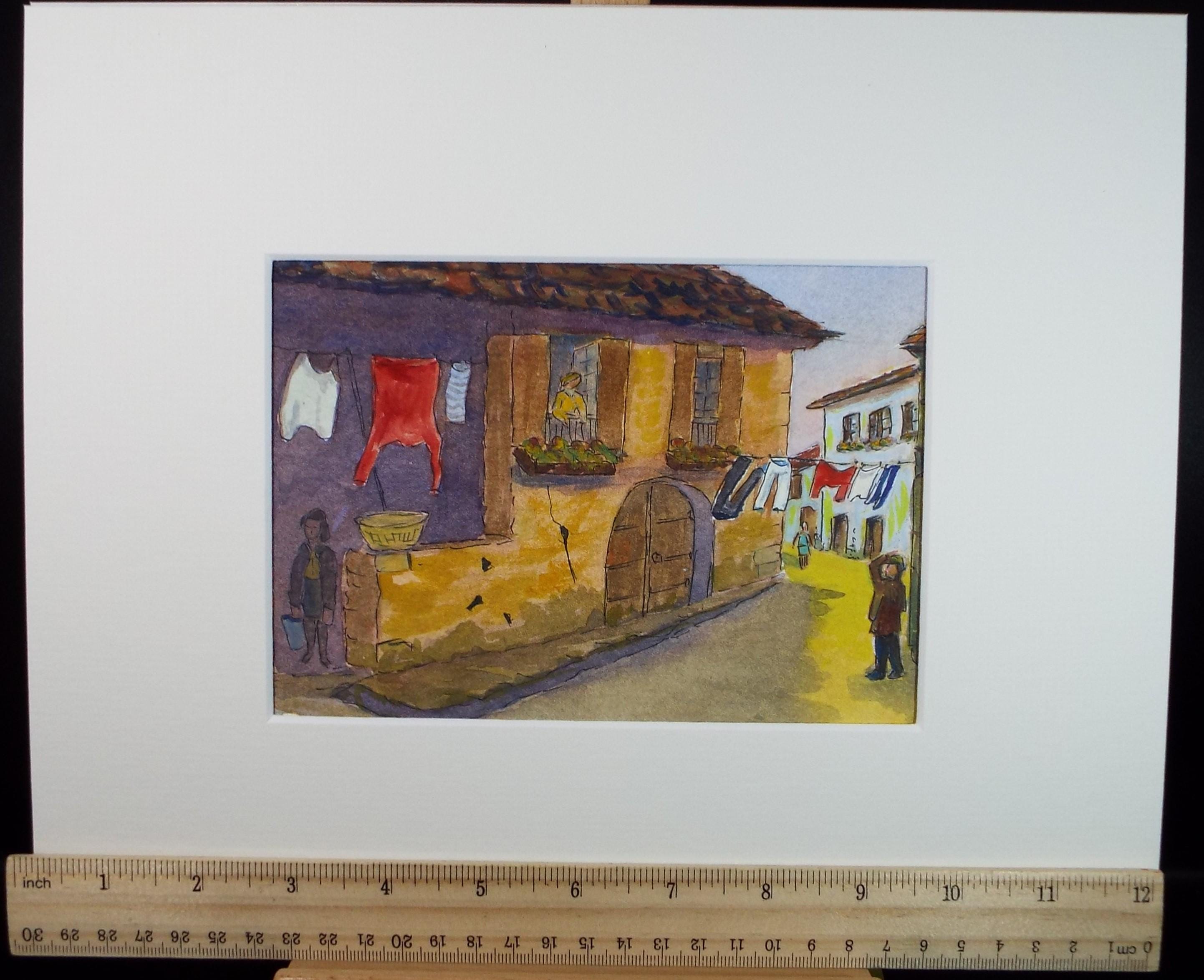 Original Watercolour , 'Continental street scene', circa 1980's, Artist Unknown