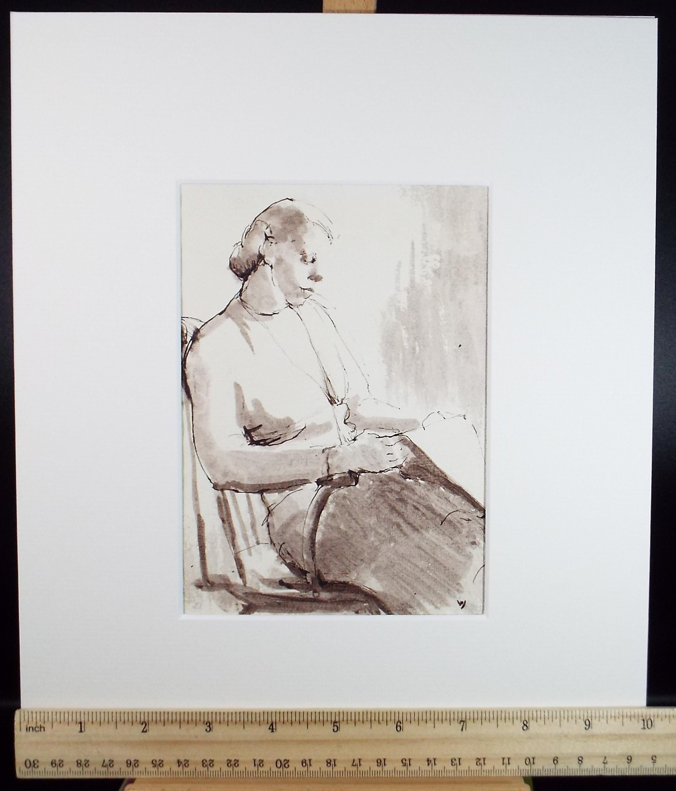 Original Watercolour,'Woman Reading', Hilda Burford (1887-1957)