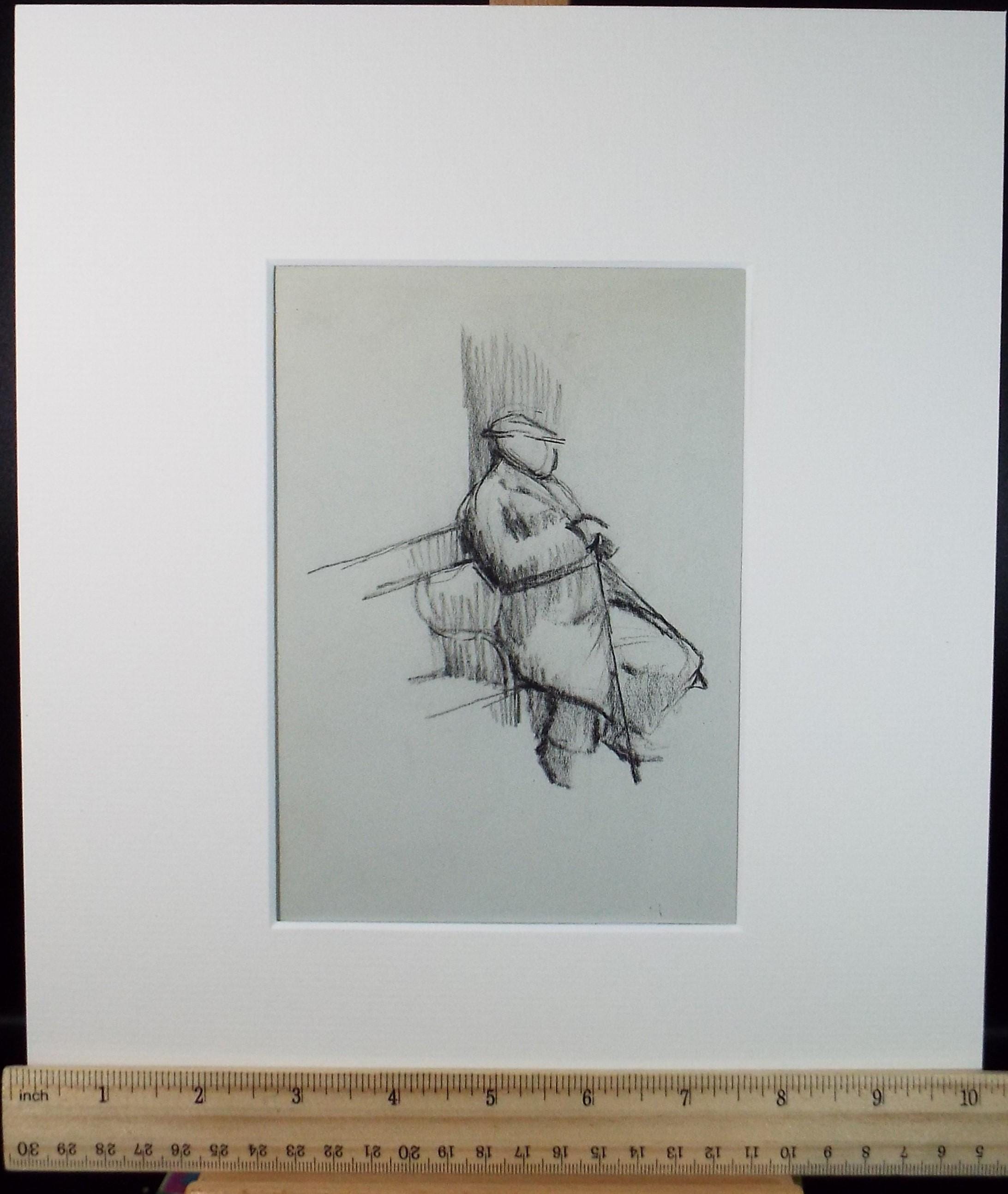 Original Pastel Drawing,'Figure at a bus stop', circa 1950, Mariota Bosanquet (1923-2022)