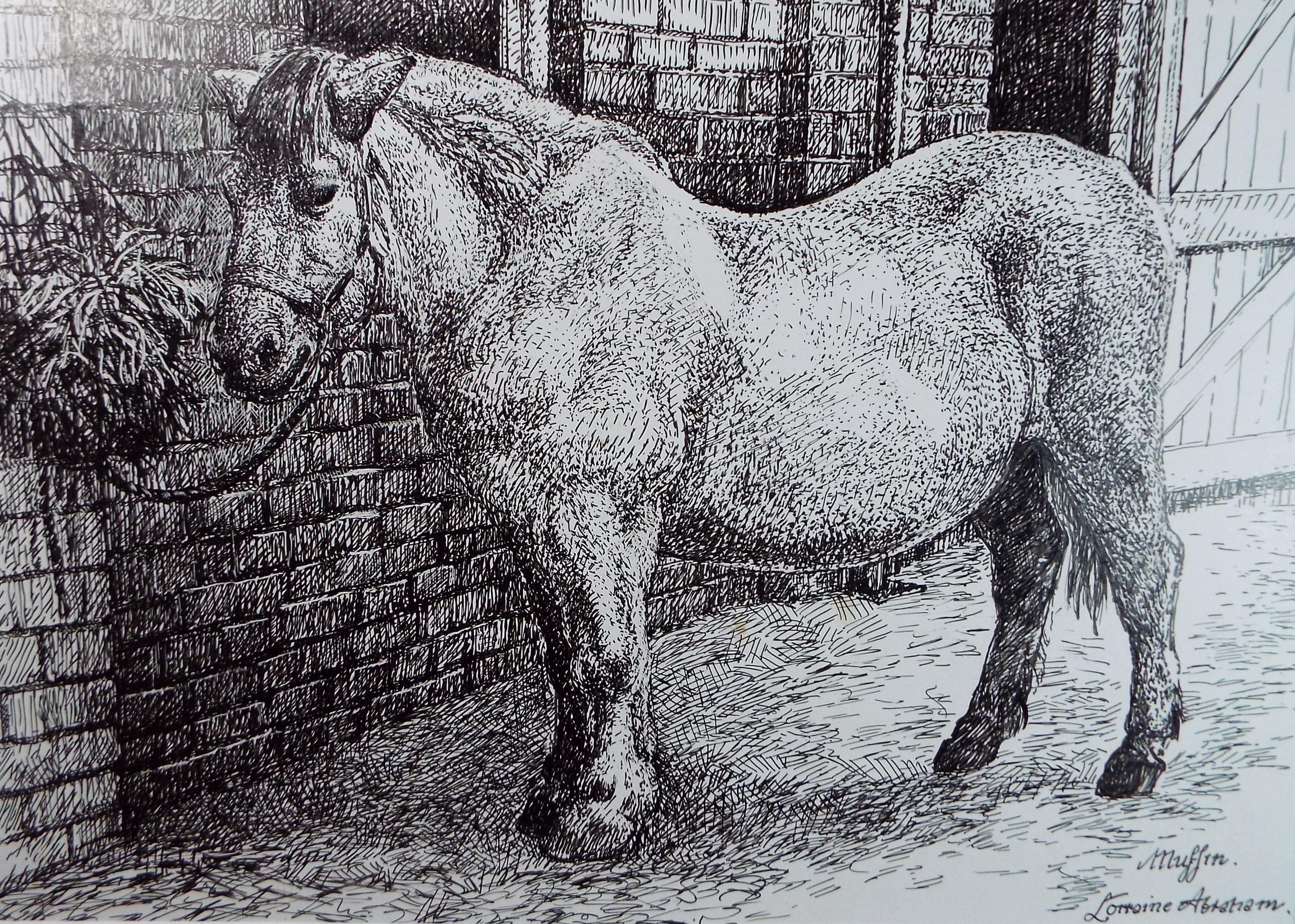 Original ink drawing, 'Muffin', Lorraine Abraham RSMA (1941-2023), Circa 1990's