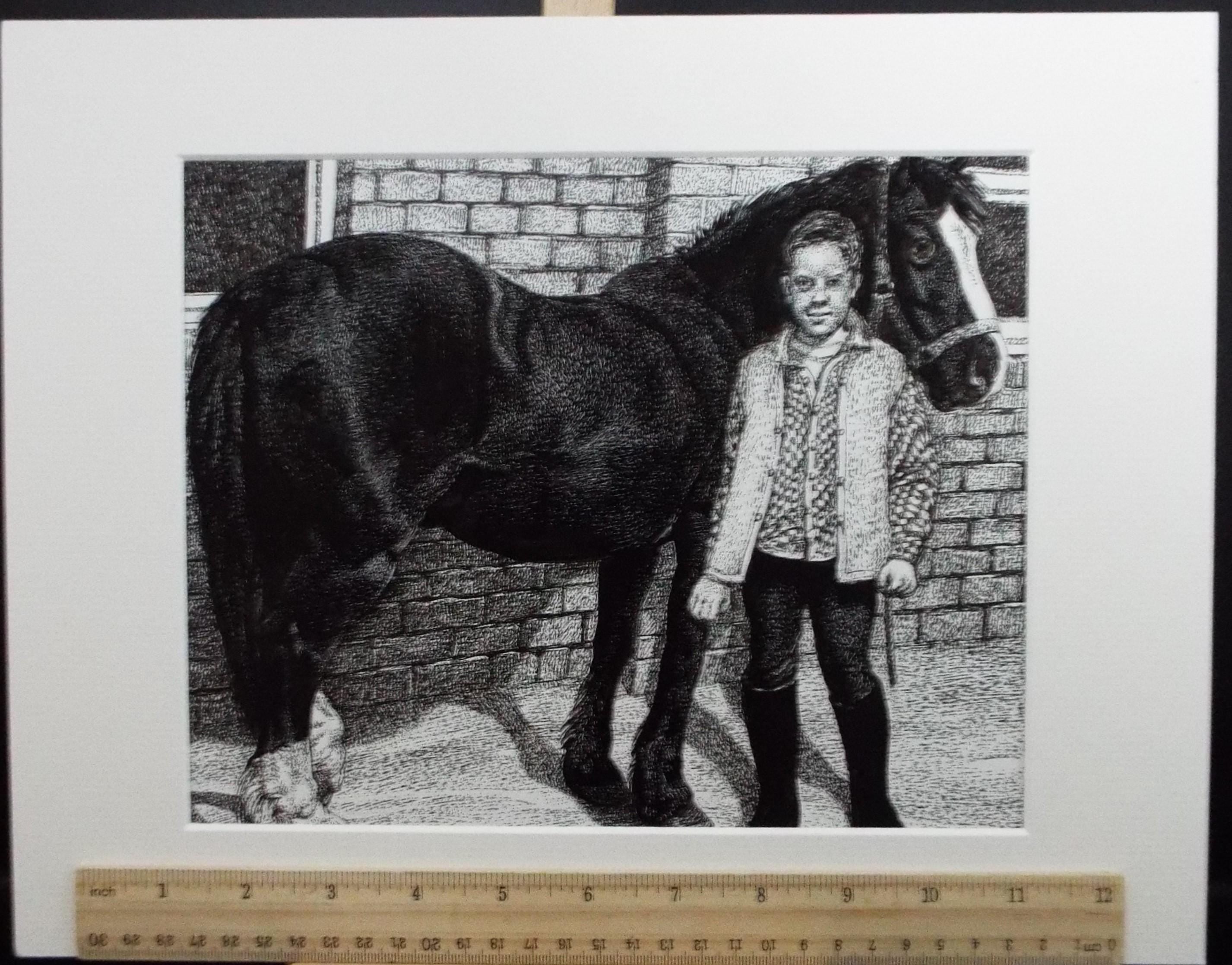 Original Scraperboard & ink drawing, 'The Groom', Lorraine Abraham RSMA (1941-2023), Circa 1990's