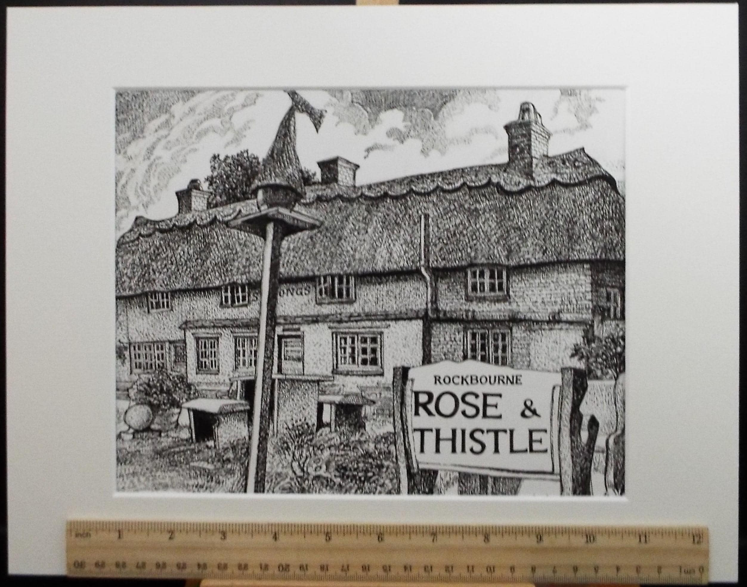 Original Scraperboard & Ink drawing, 'Rose and Thistle, Rockbourne', Lorraine Abraham RSMA (1941-2023), Dated 1991