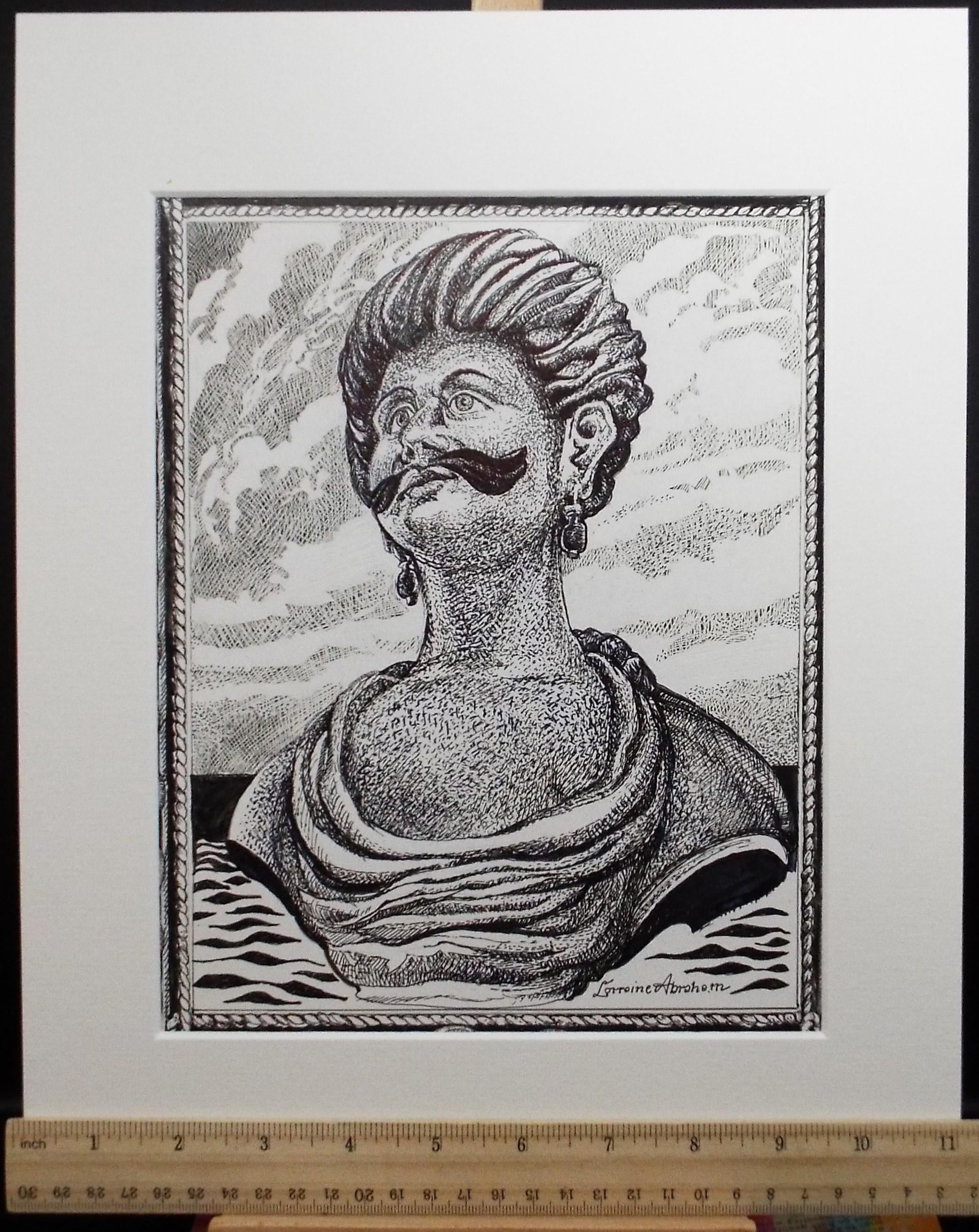 Original Scraperboard & Ink drawing, 'Figurehead', Lorraine Abraham RSMA (1941-2023), Circa 1990's