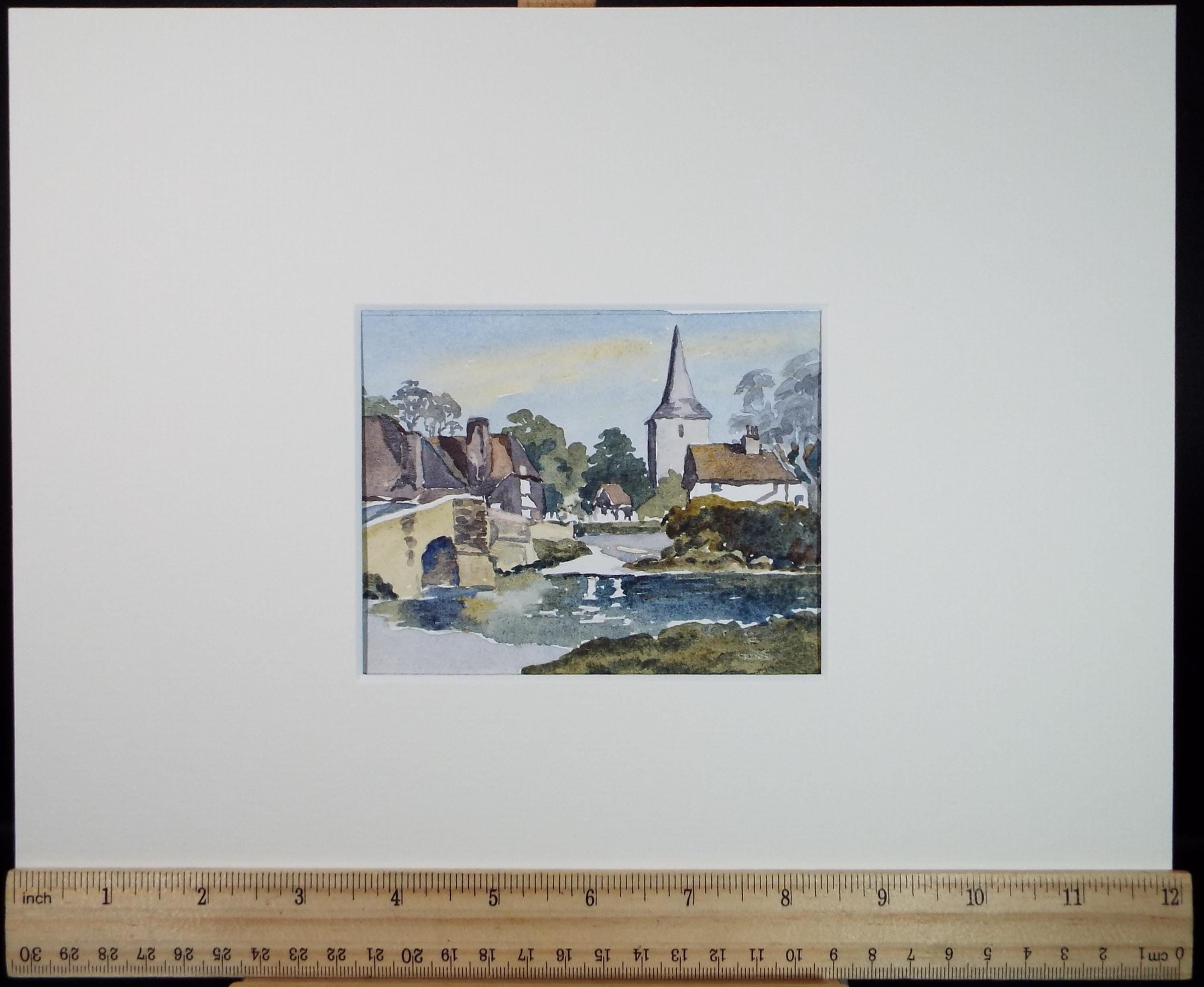 Original watercolour Drawing, 'River through the town', circa 1990's , Artist Unknown