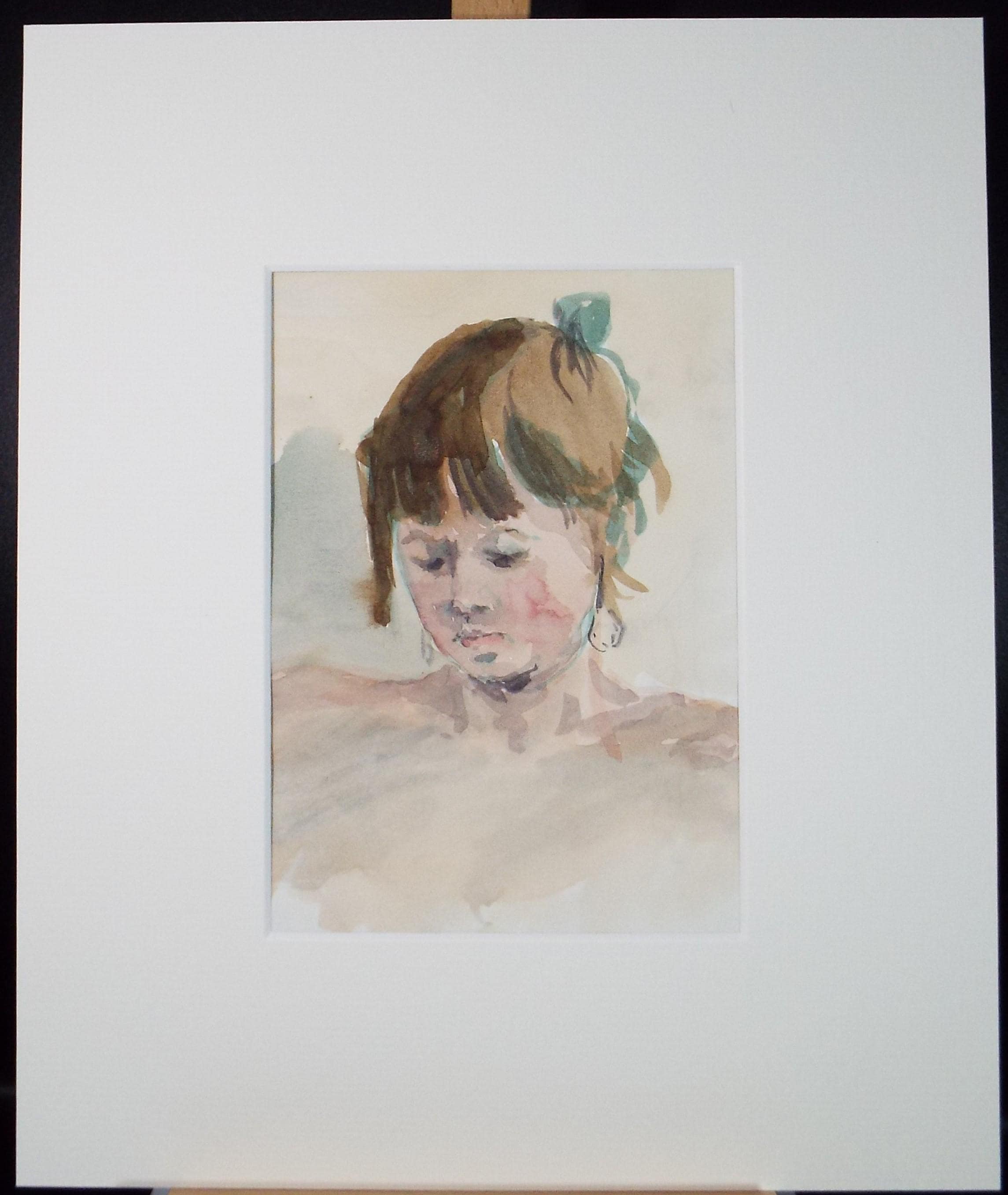 Original Watercolour, 'Portrait of a Girl', Late 20th Century, Artist Unknown