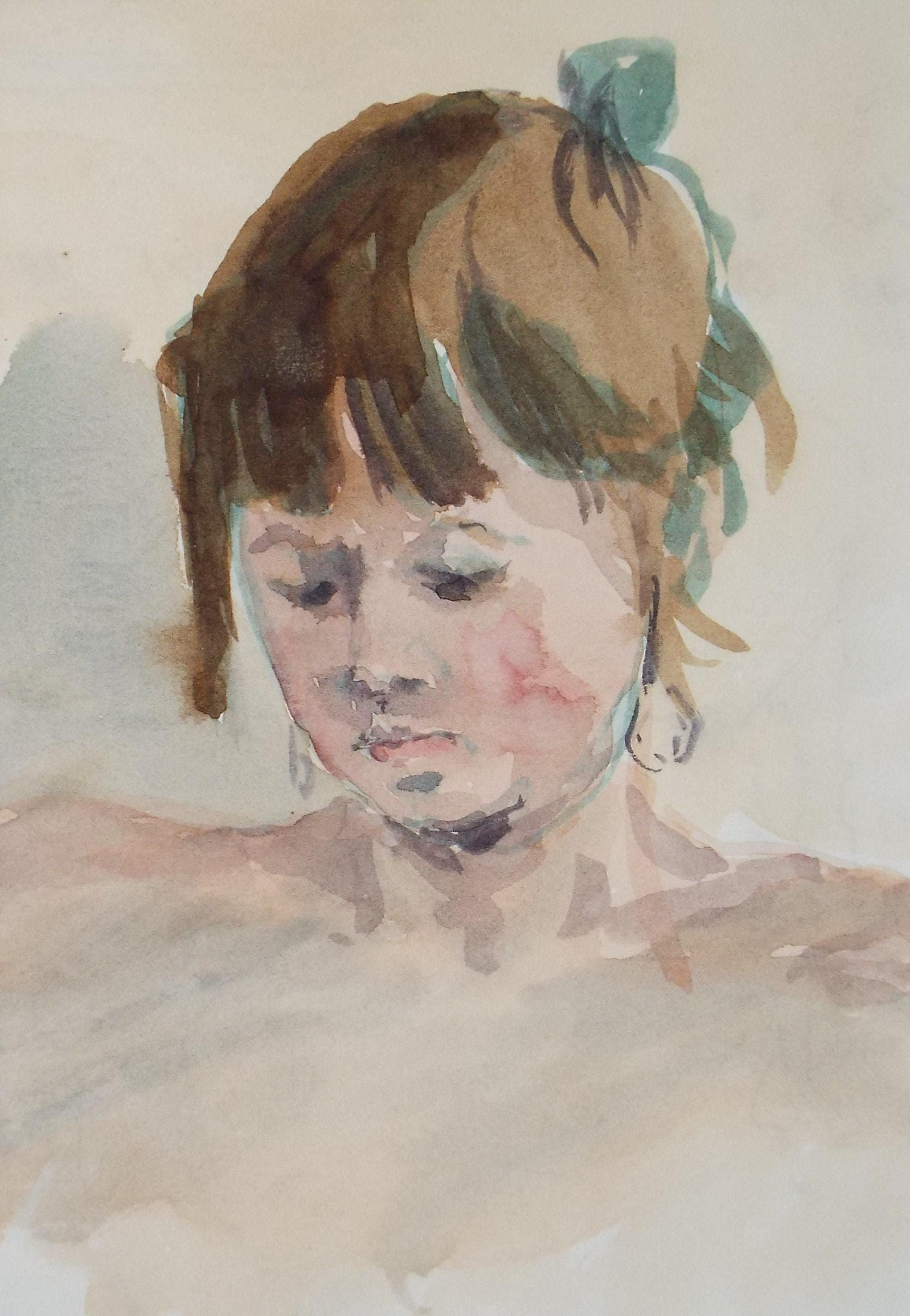 Original Watercolour, 'Portrait of a Girl', Late 20th Century, Artist Unknown