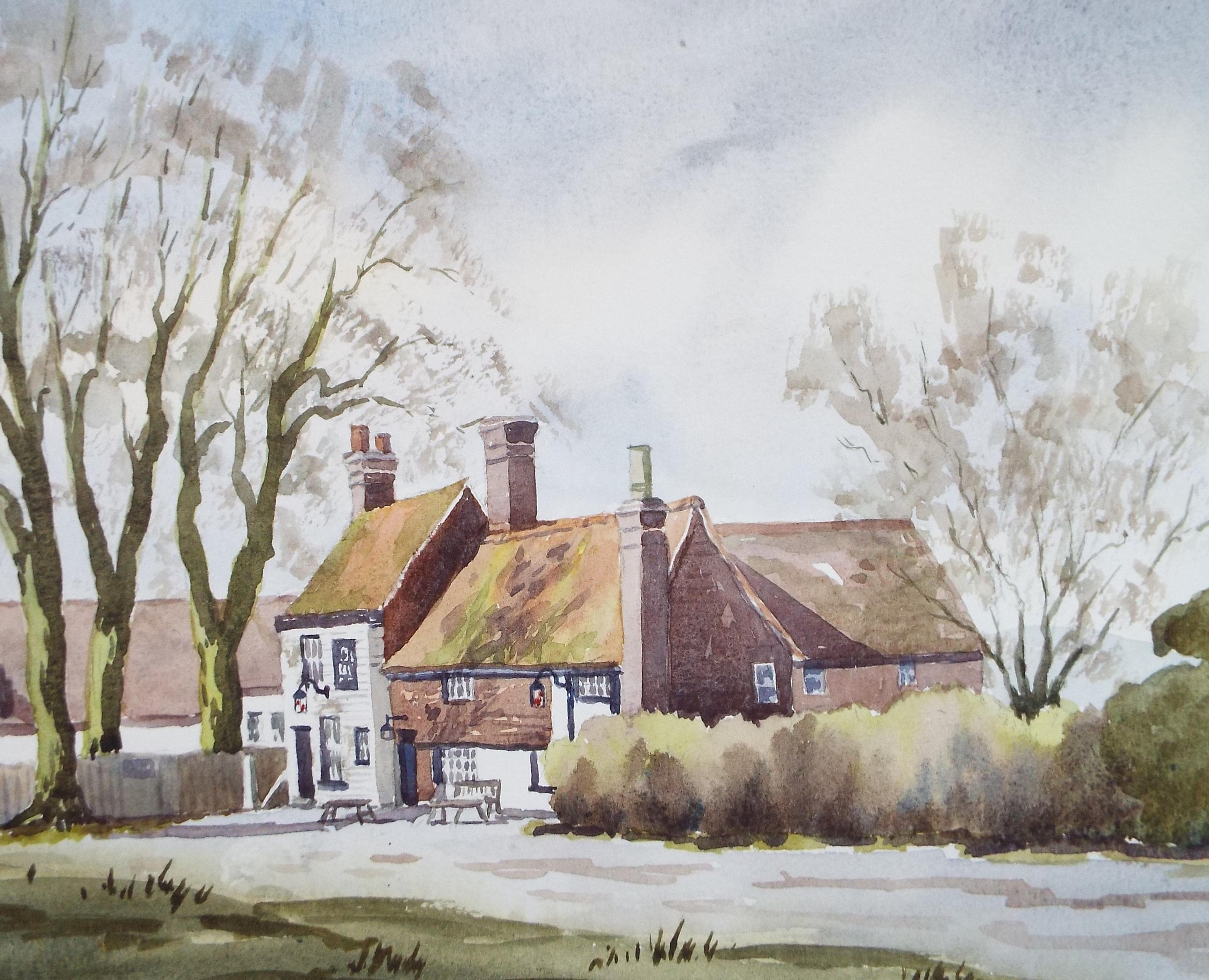 Original Watercolour, 'Country Pub', Circa 1980's, Artist Unknown