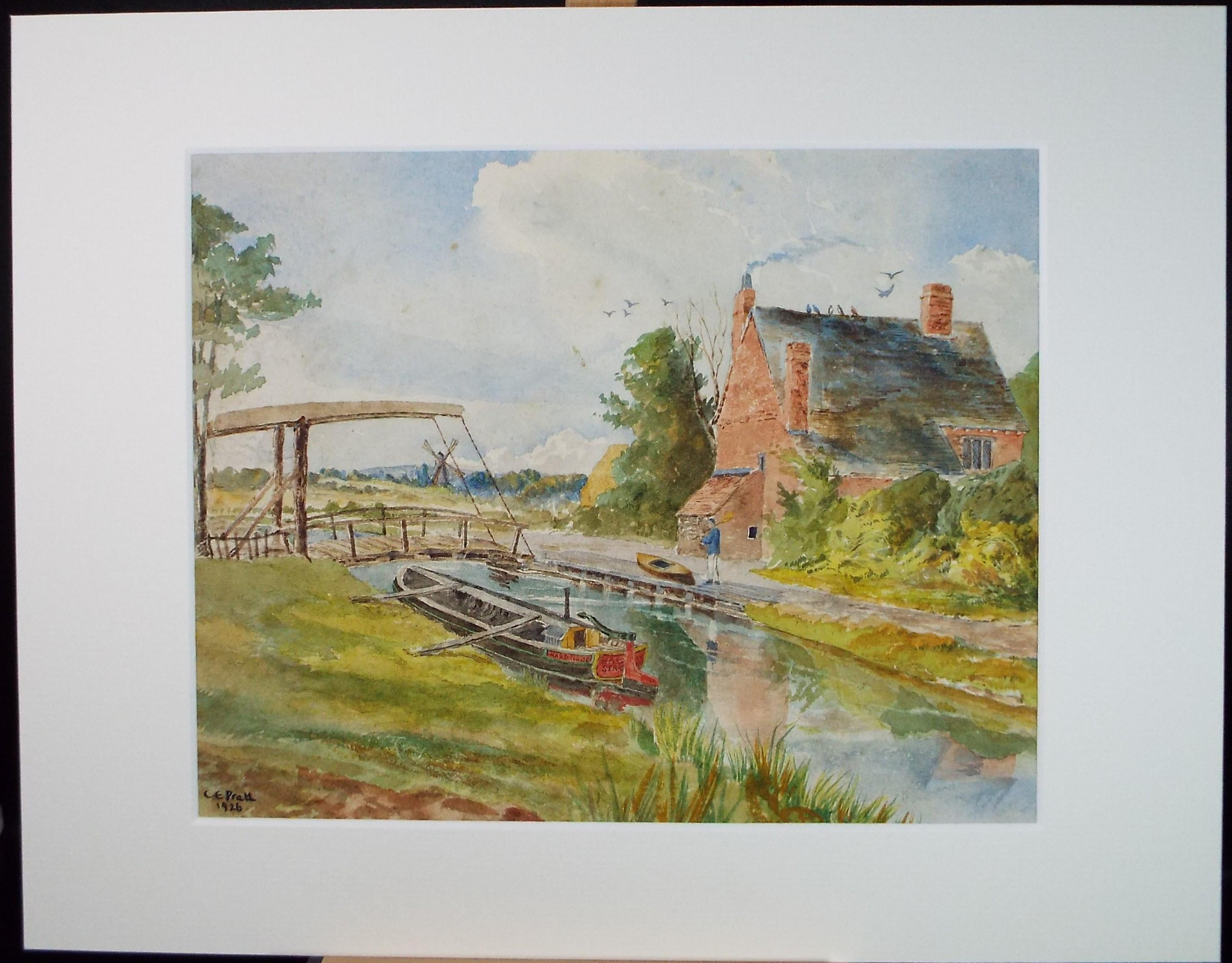 Original Watercolour on Paper, 'On the Canal', Dated 1926, C E Pratt.