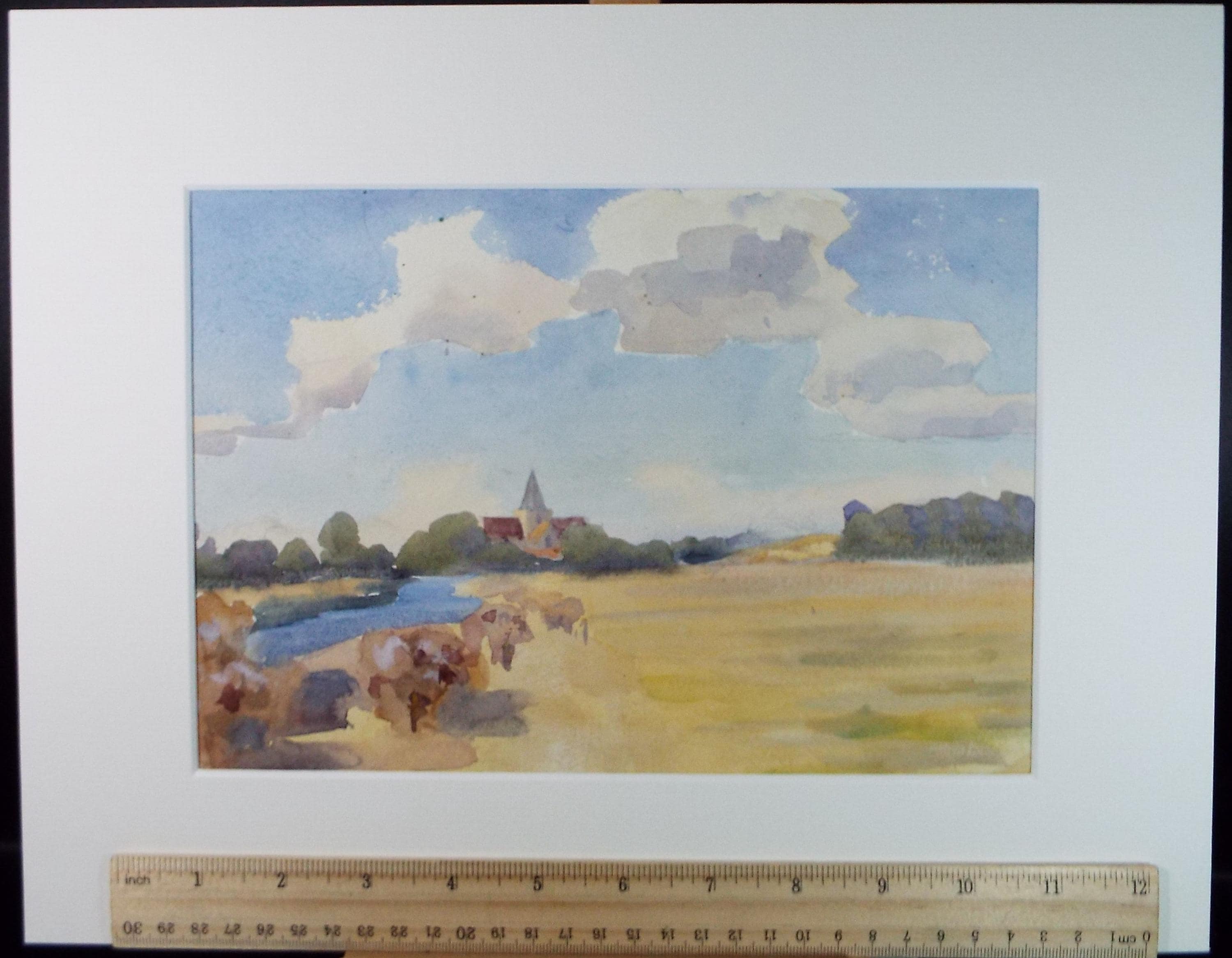 Original Watercolour, 'Church in a Summer Landscape', Circa 1920's, Artist Unknown