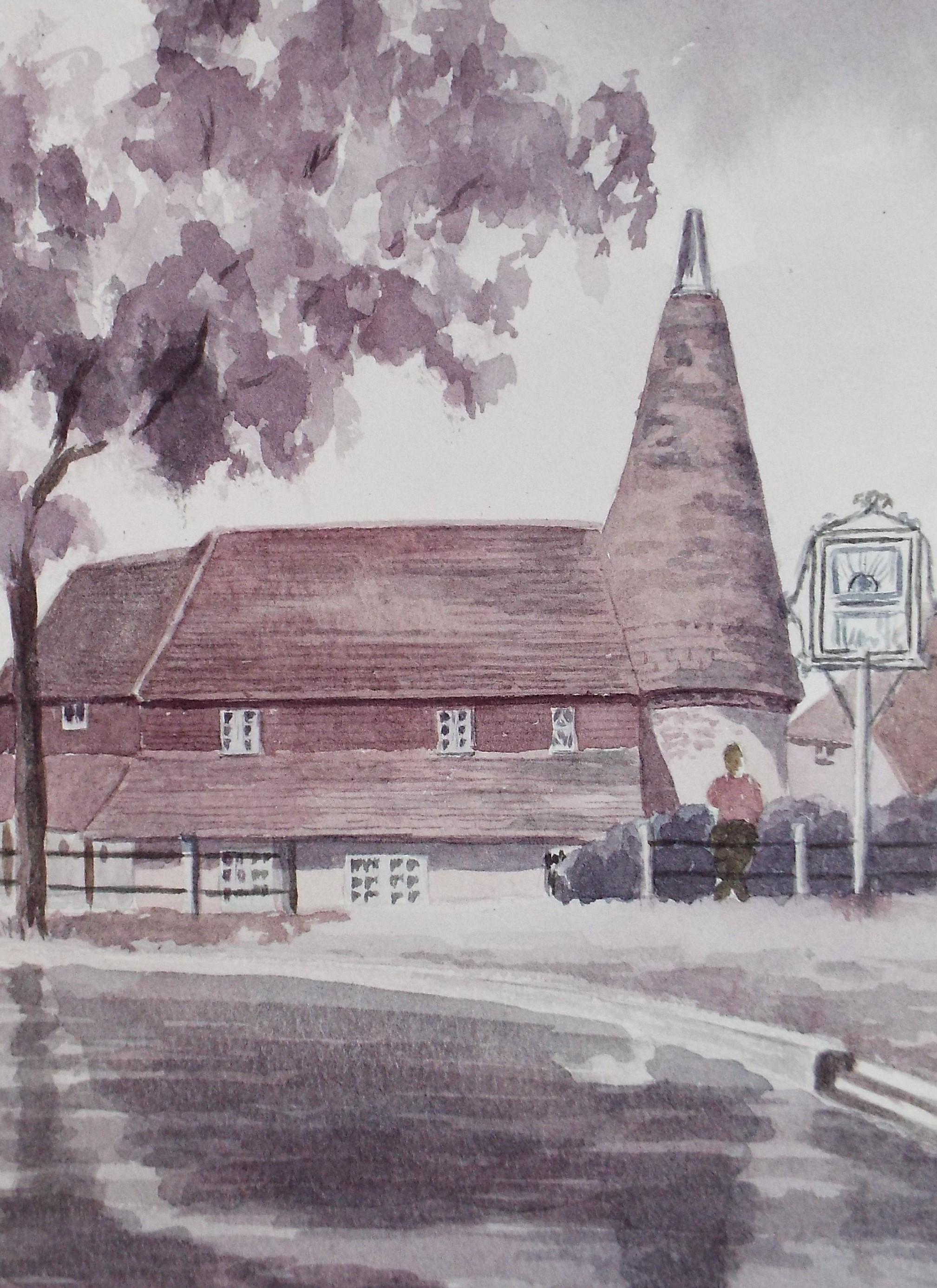 Original Watercolour , 'A Kentish Oast', dated 1976, M Saliba