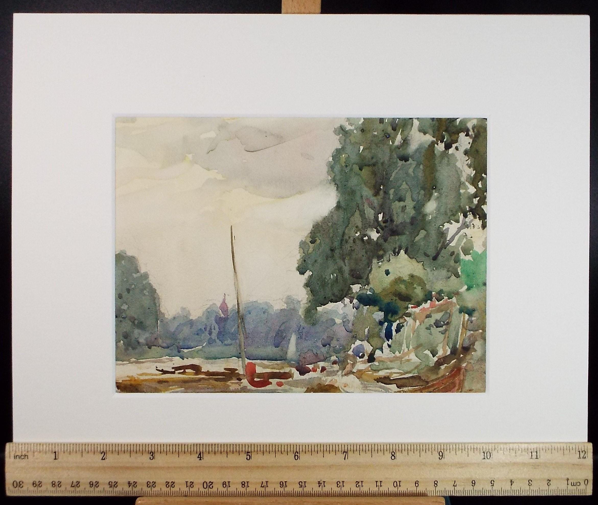 Original Watercolour, 'Sailboat on the River', c1920's,Artist Unknown