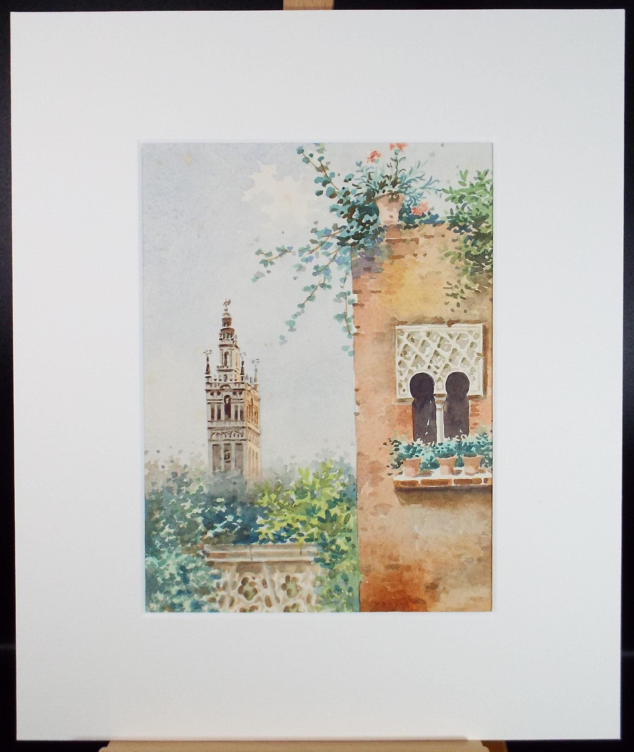 Original Watercolour, 'View of Seville', circa 1950's, Artist unknown