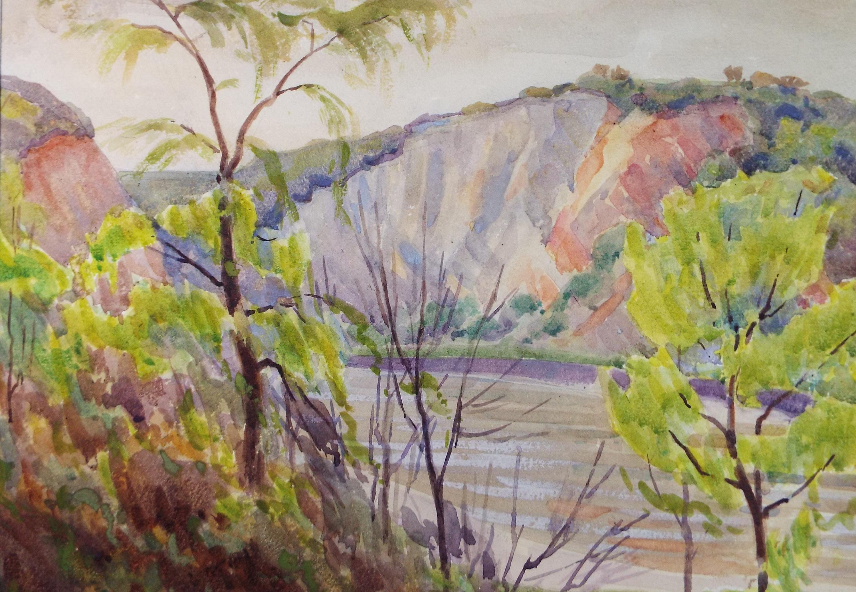 Original Watercolour, 'River Valley', Circa 1920's, Artist Unknown