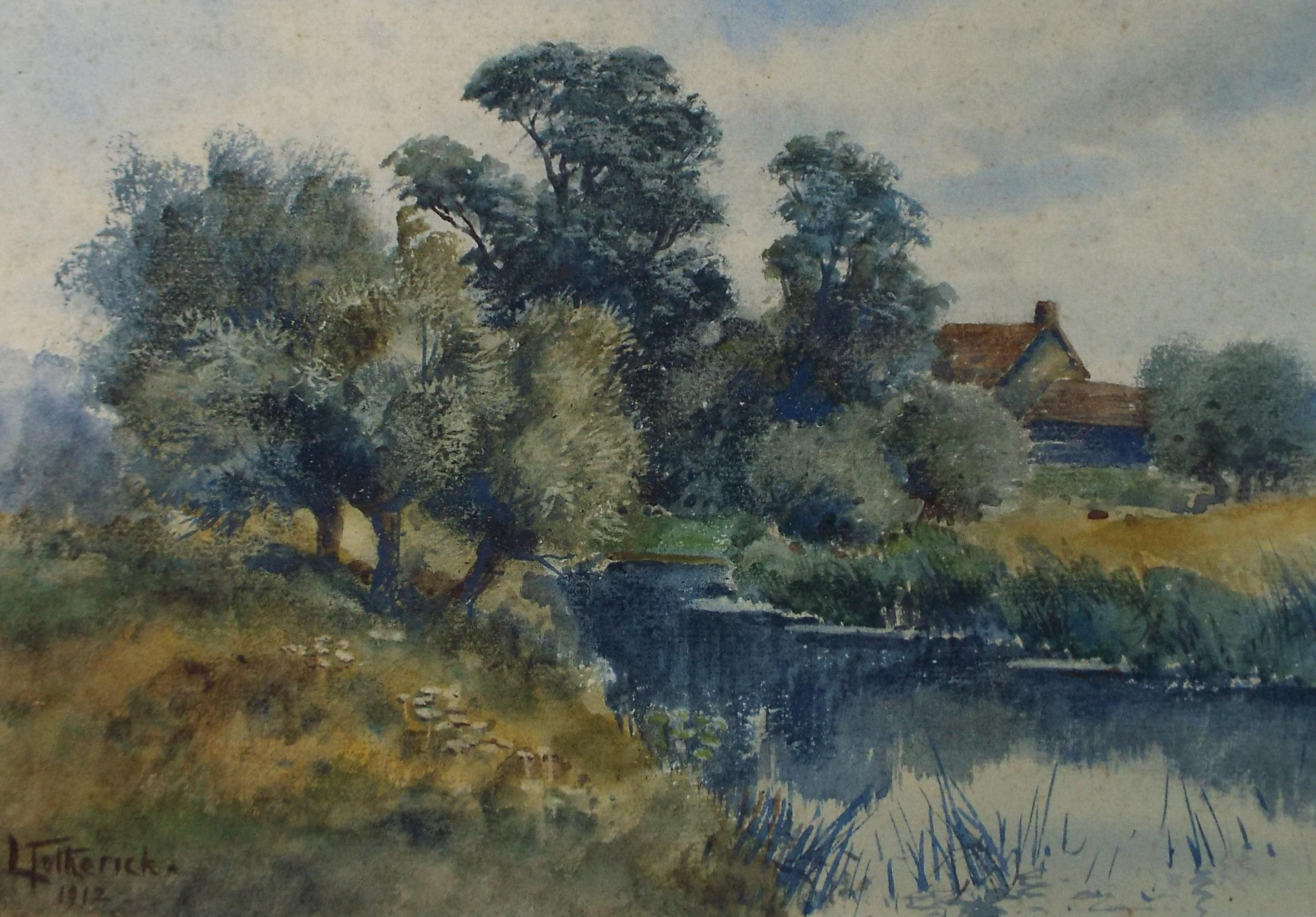 Original Watercolour, 'Cottage by the River', Dated 1912, L Totherick