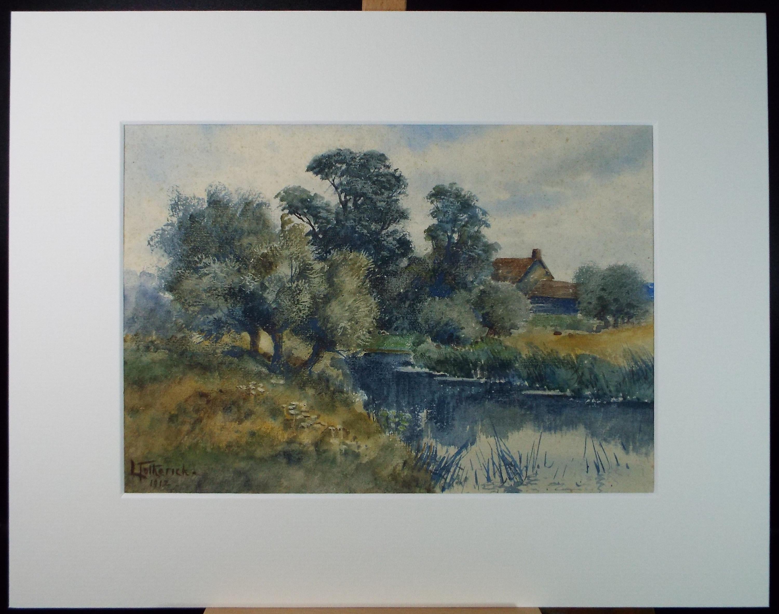 Original Watercolour, 'Cottage by the River', Dated 1912, L Totherick