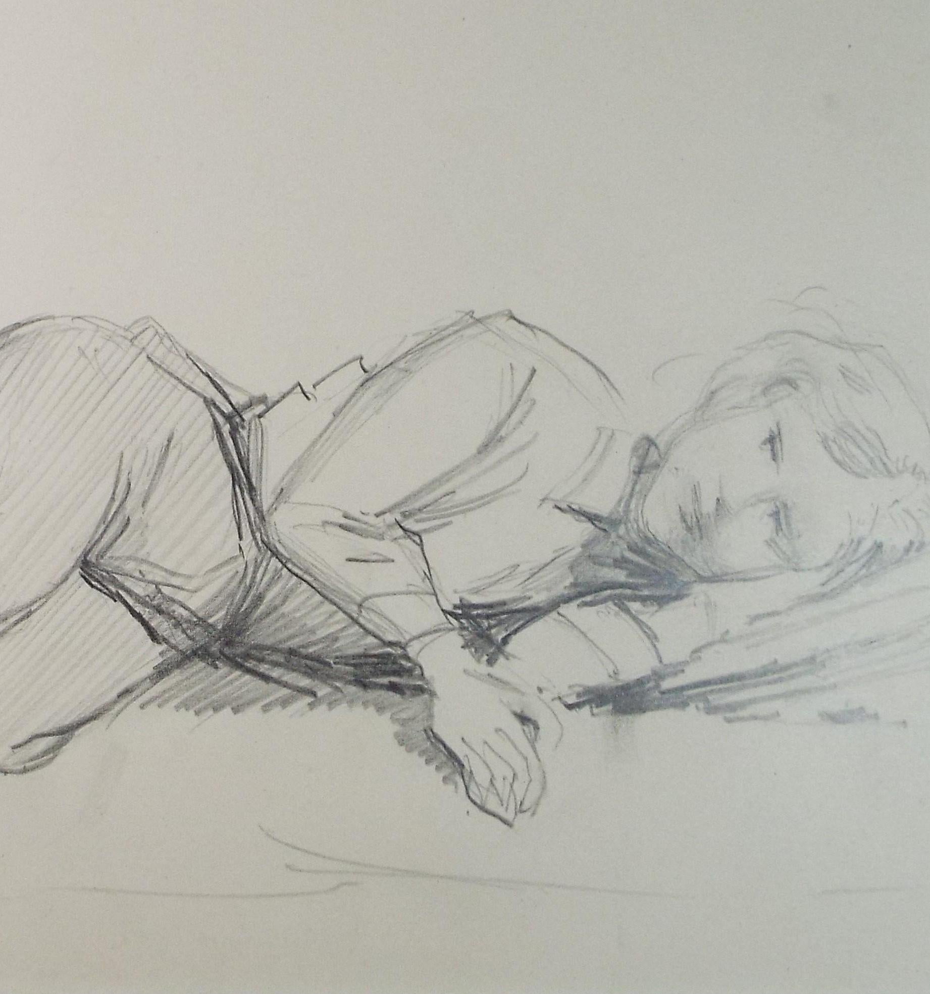 Pencil drawing 'Sleeping Boy', c1950s, Artist Unknown