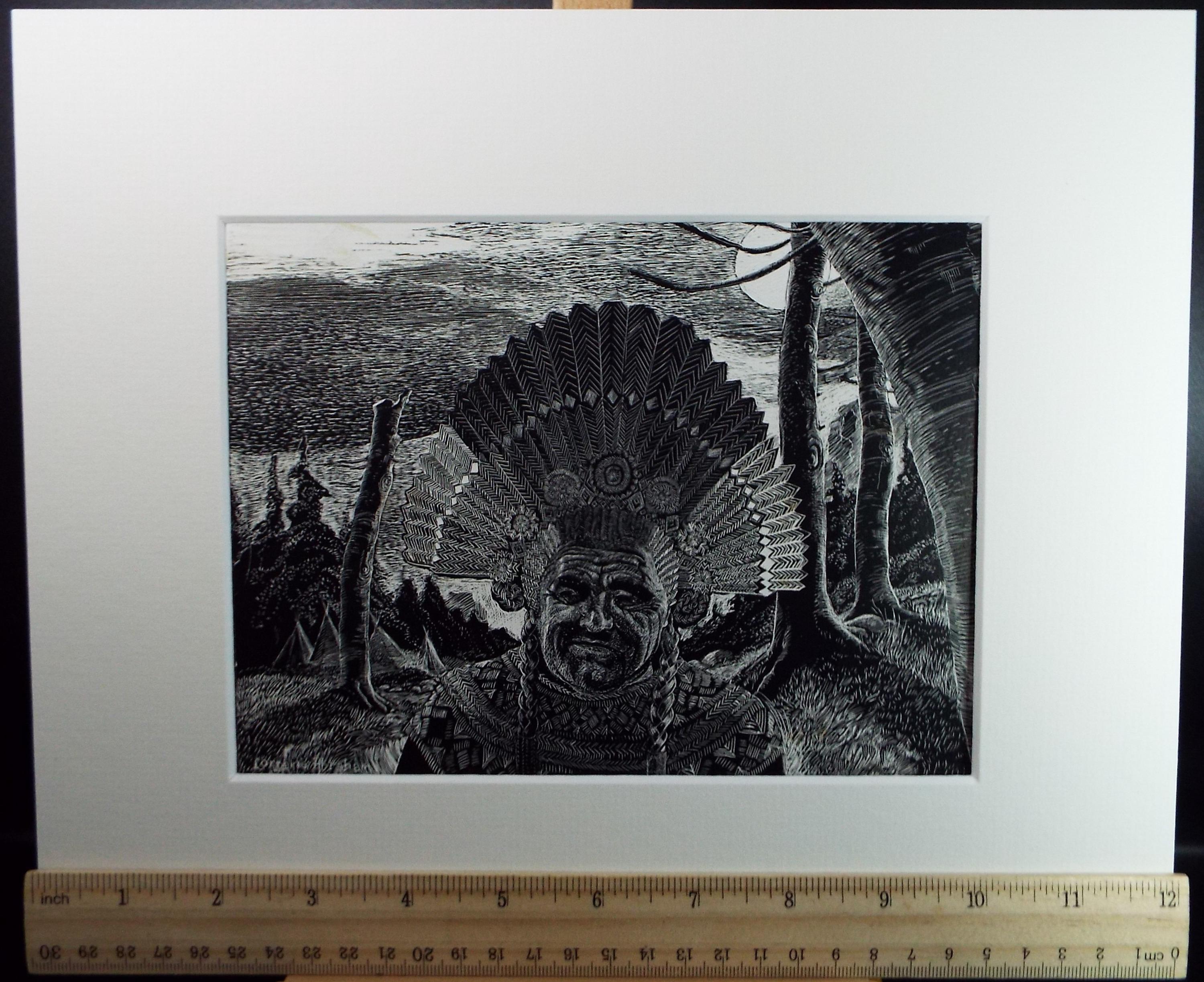 Original Scraperboard drawing, 'The Chief', Lorraine Abraham RSMA (1941-2023), Circa 1990's