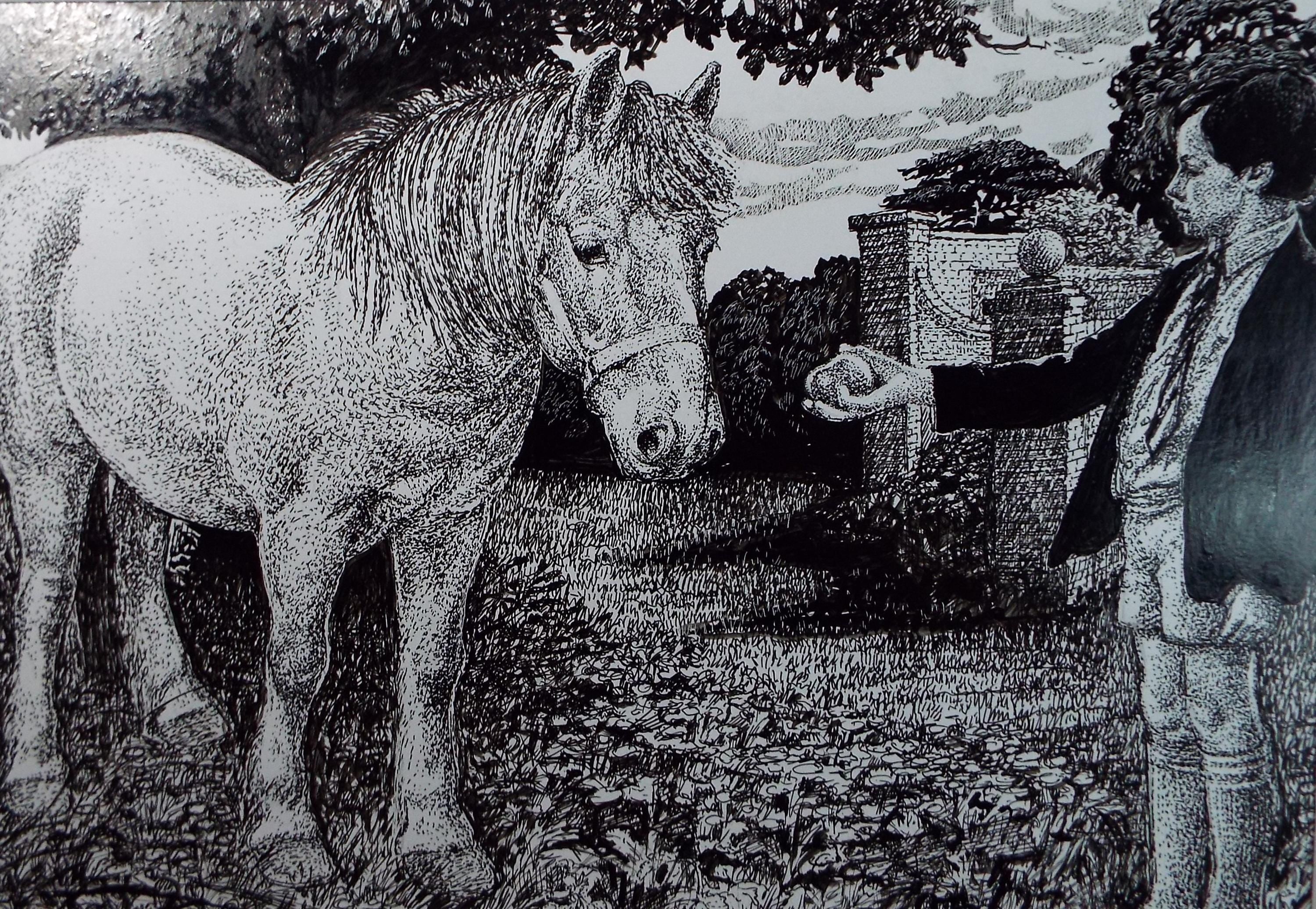 Original ink drawing, 'Muffin', Lorraine Abraham RSMA (1941-2023), Circa 1990's