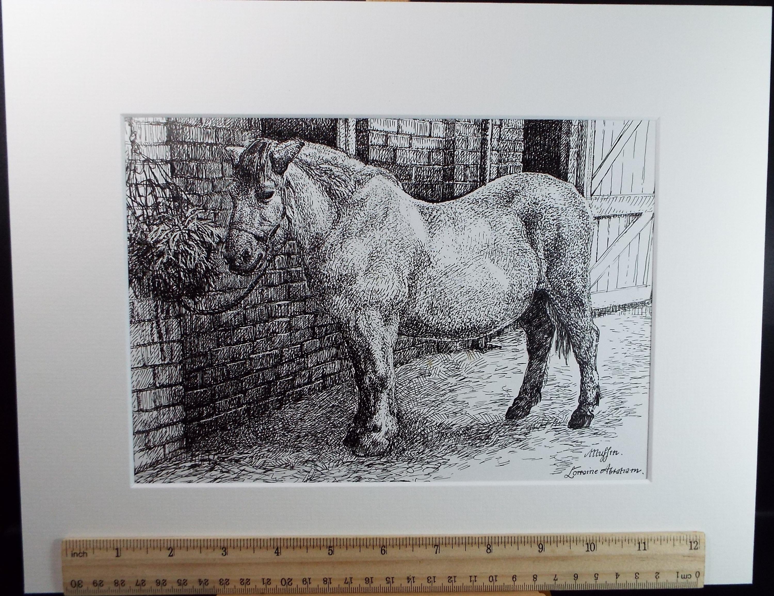 Original ink drawing, 'Muffin', Lorraine Abraham RSMA (1941-2023), Circa 1990's