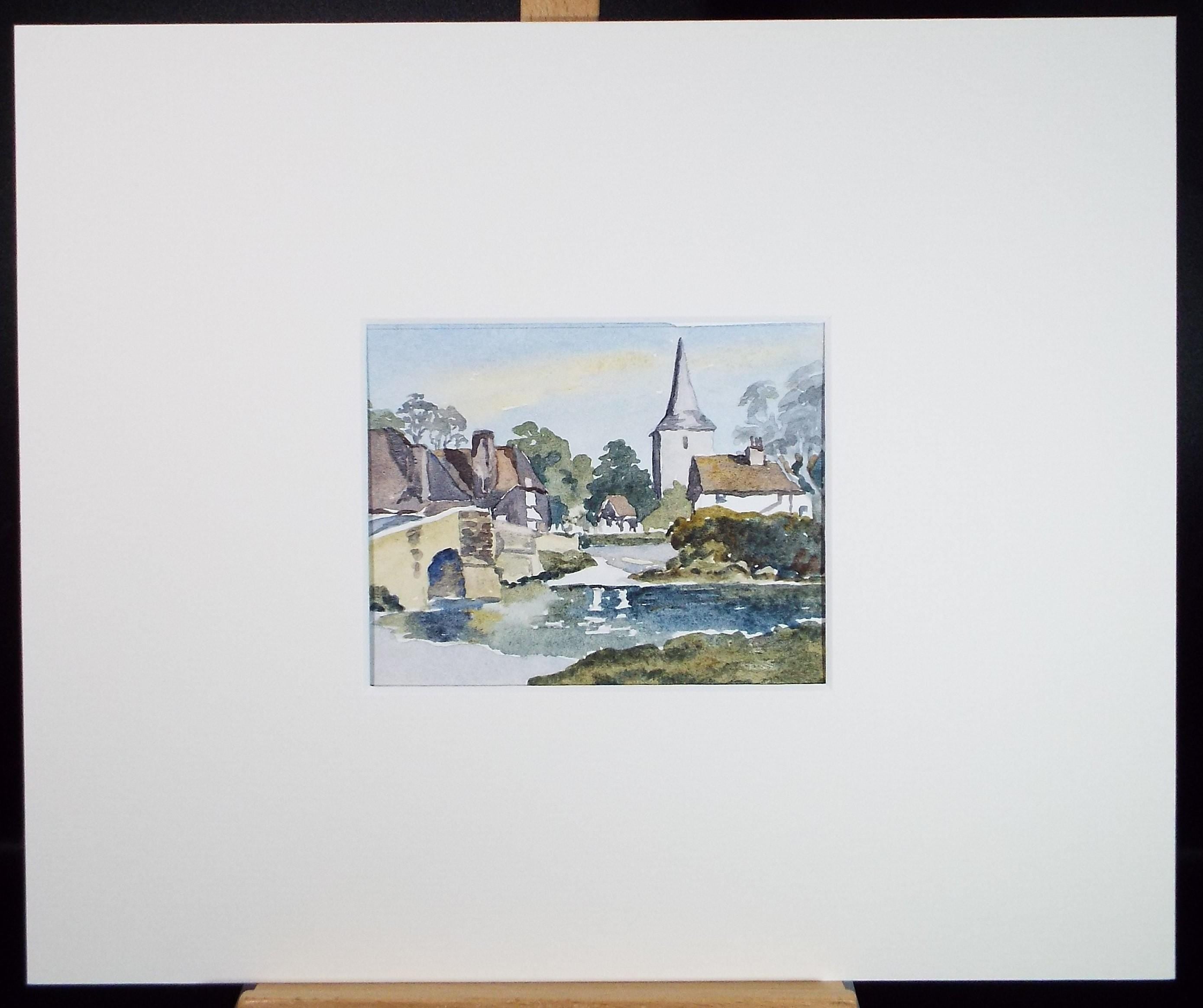 Original watercolour Drawing, 'River through the town', circa 1990's , Artist Unknown